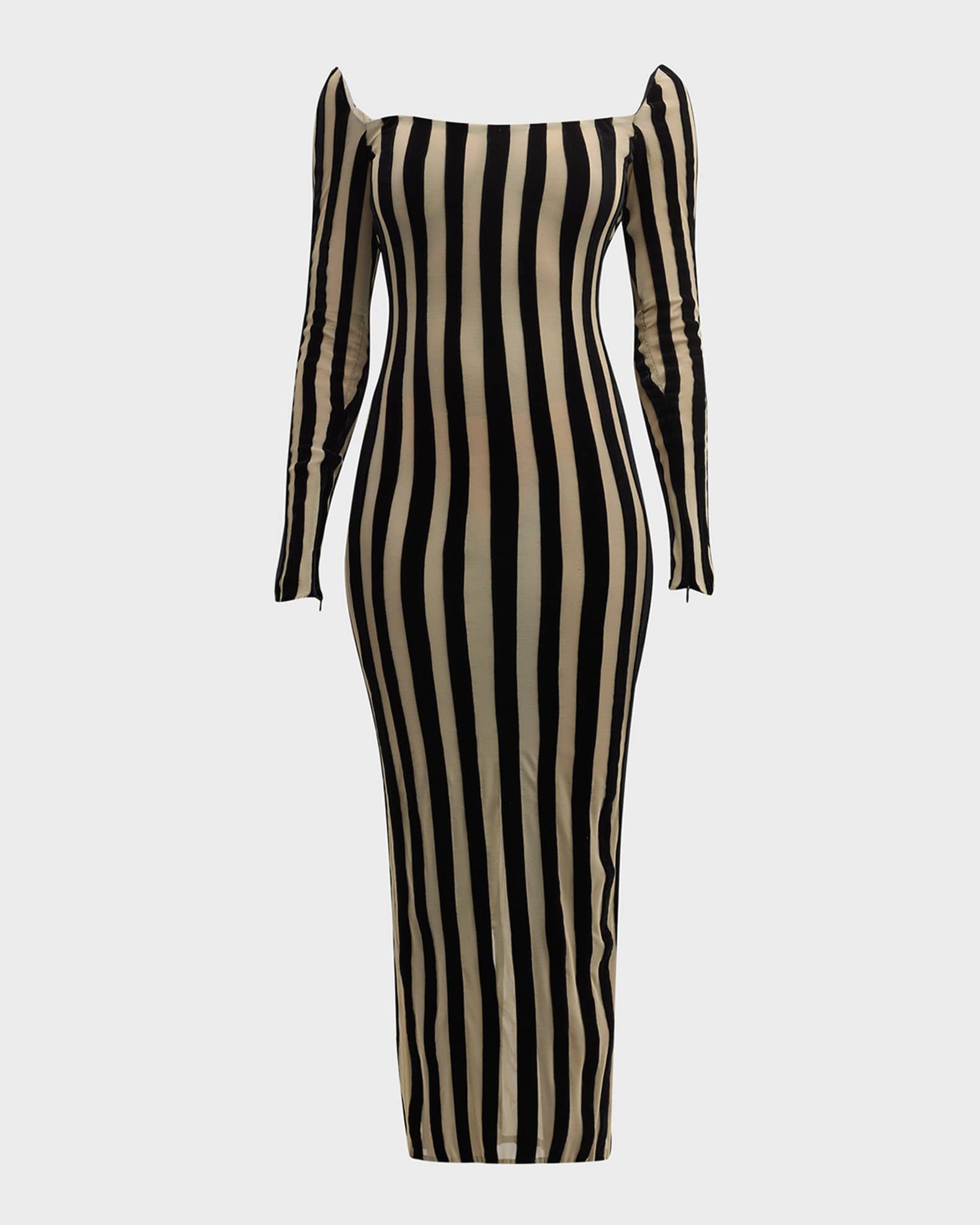 Sheer Striped Midi Dress