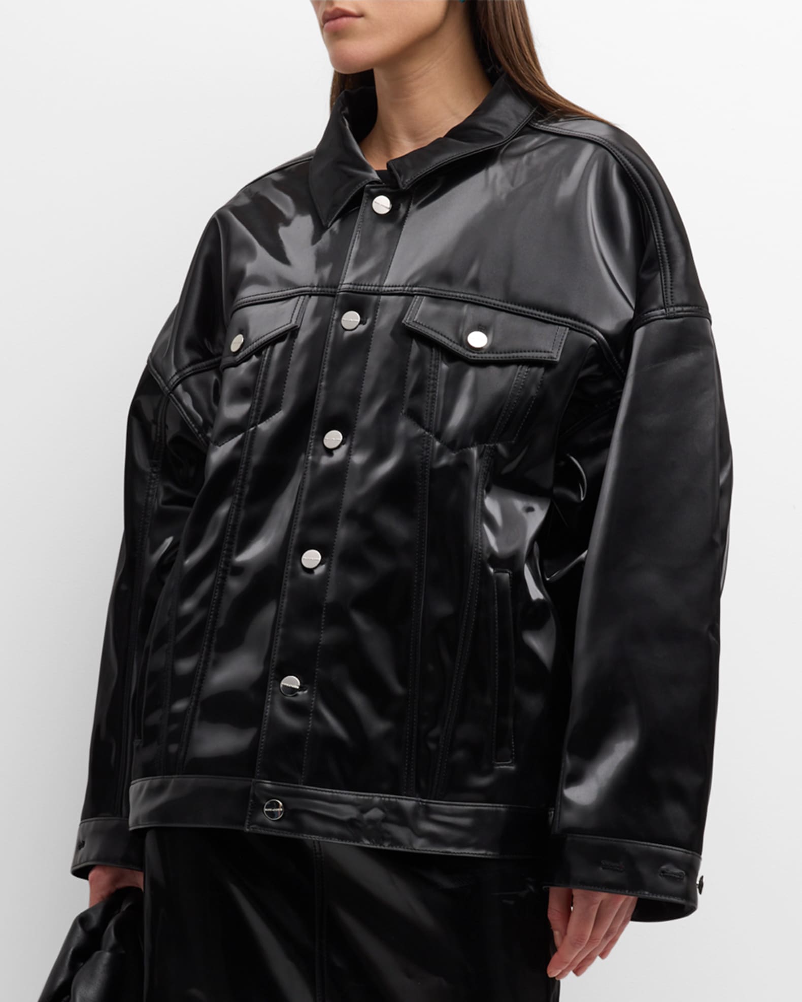 The Reflective Trucker Jacket in Black, Size Large