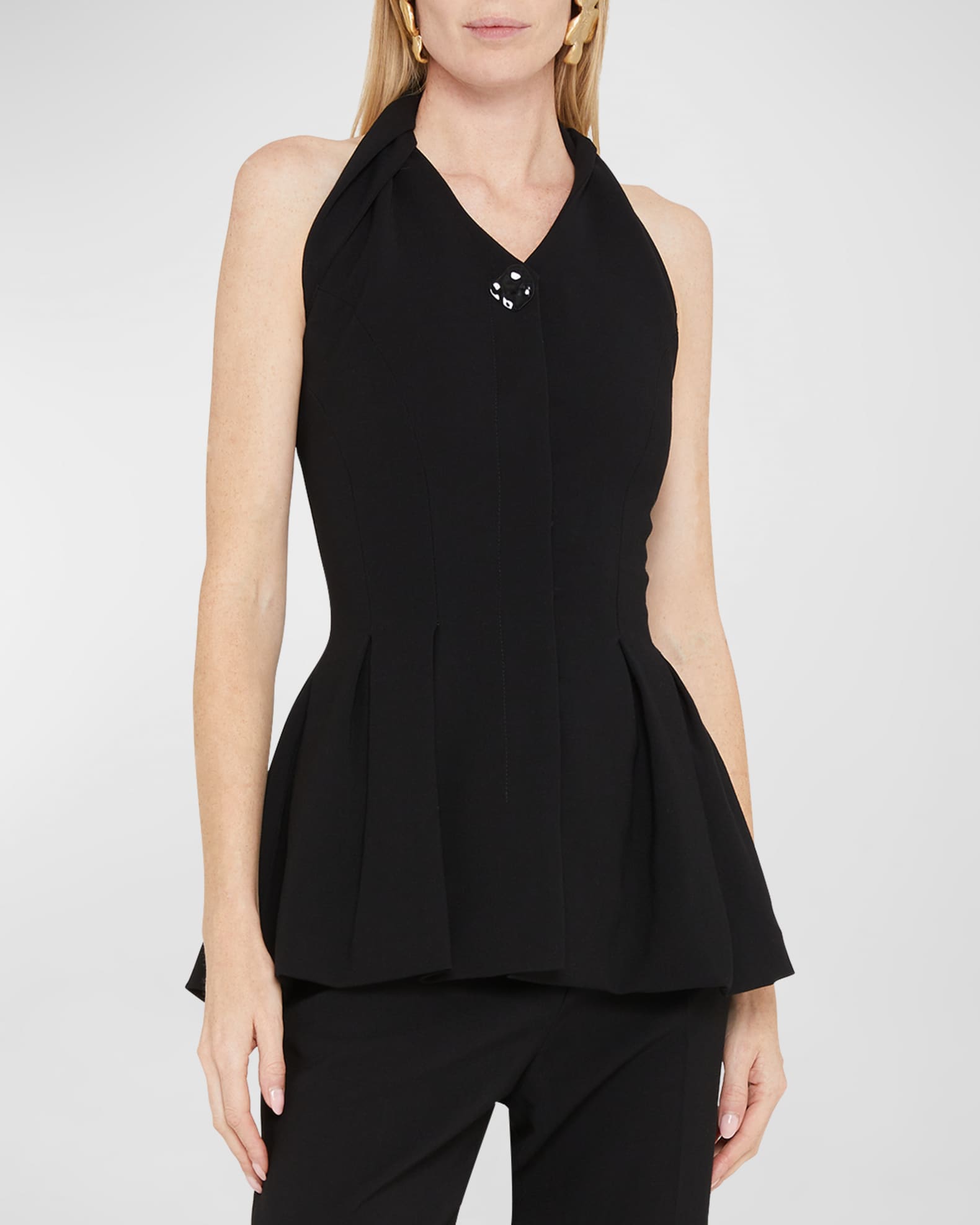 Black sleeveless peplum top store