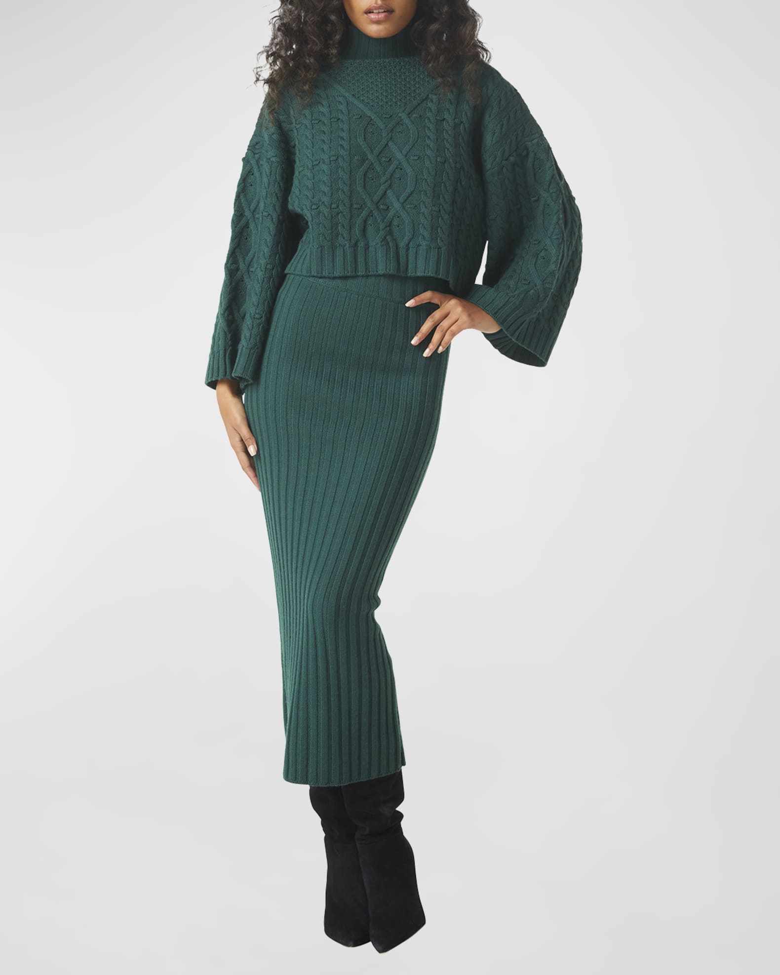 MISA Los Angeles Oona Merino Wool BellSleeve CableKnit Sweater