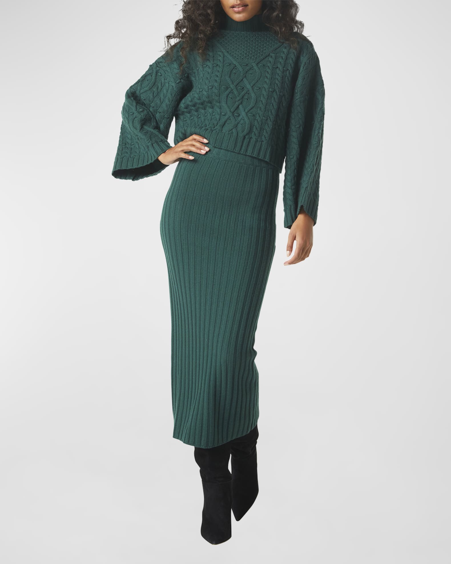 MISA Los Angeles Vera Merino Wool Rib-Knit Midi Skirt | Neiman Marcus