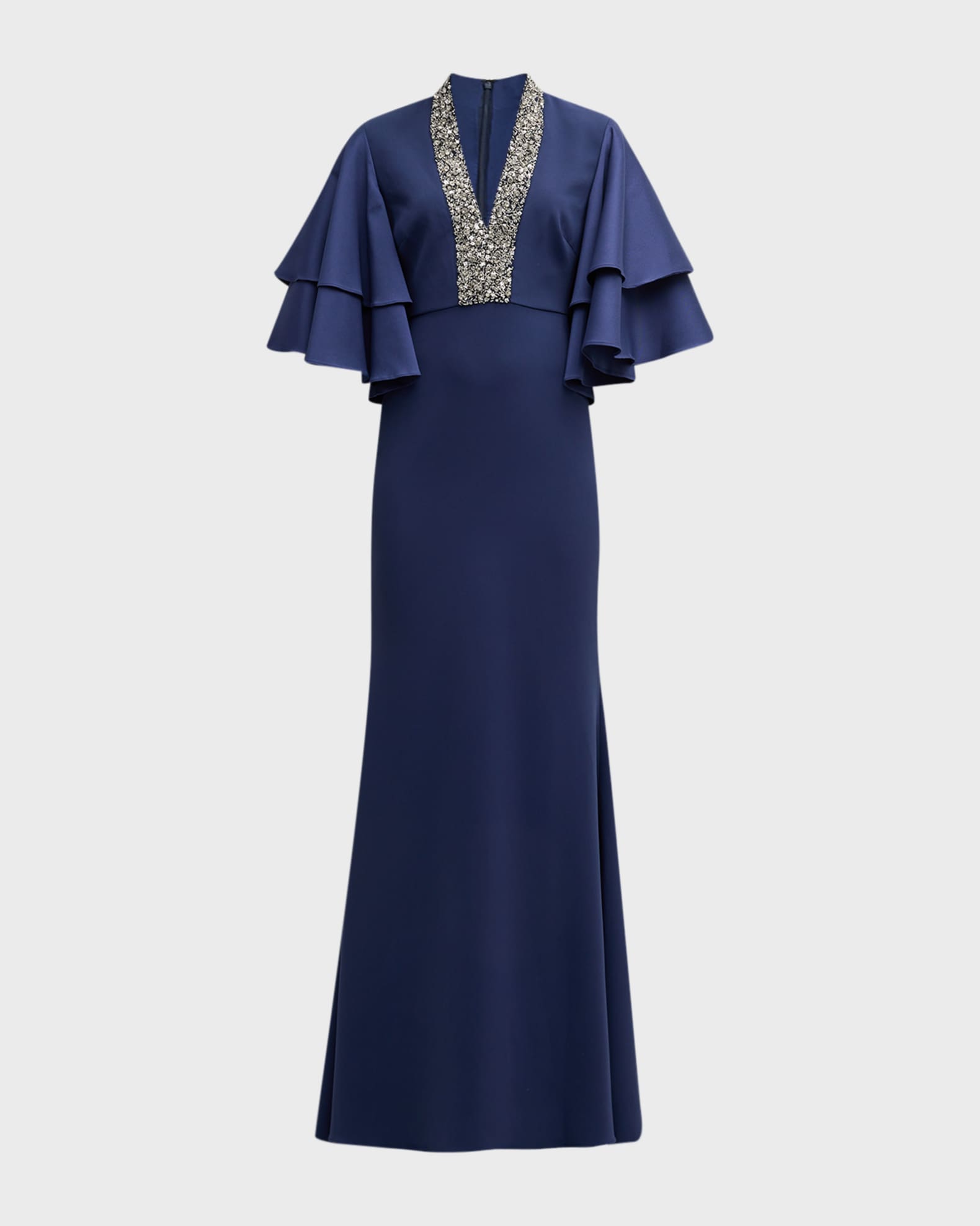 Badgley Mischka Collection Jewel-Embellished Tiered-Sleeve Gown ...