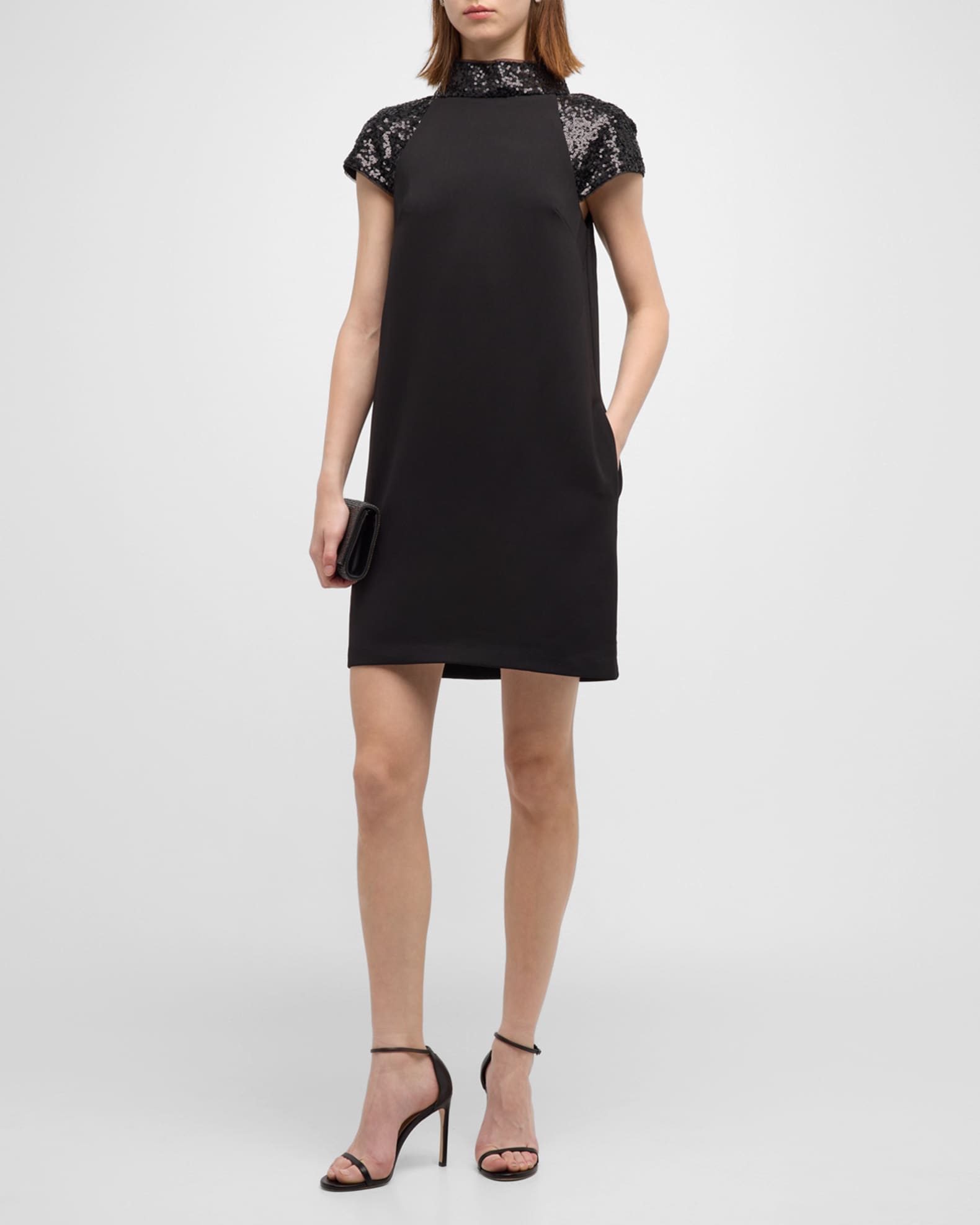 Badgley Mischka Collection Reo Sequined Mini Shift Dress | Neiman Marcus
