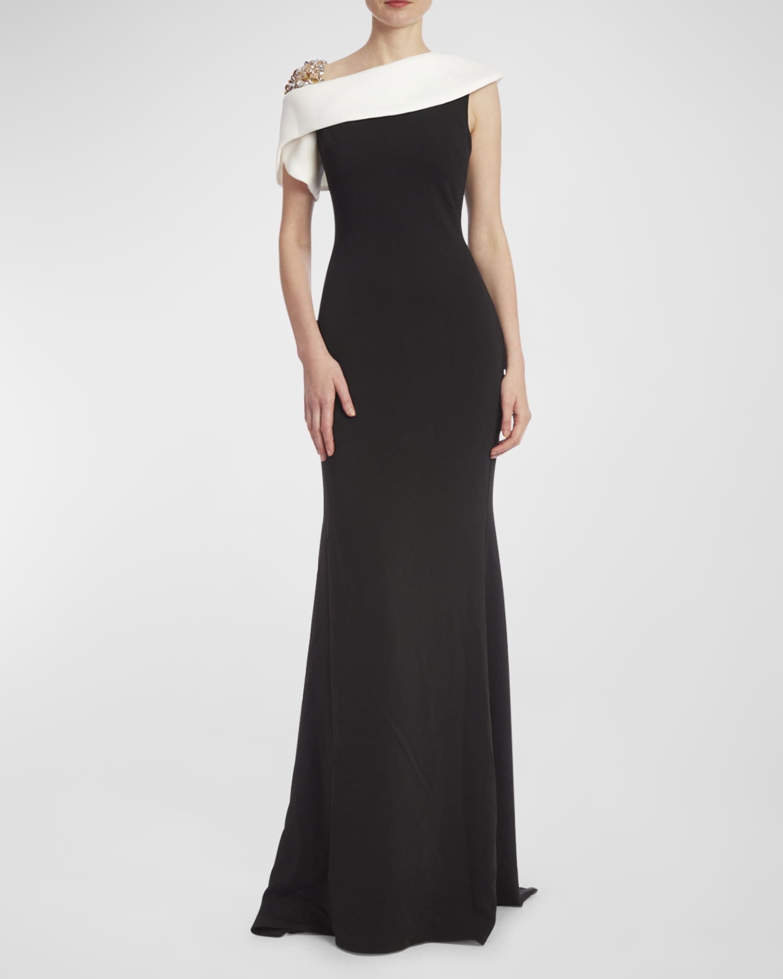 Badgley Mischka Collection Asymmetric Rhinestone Embellished Gown