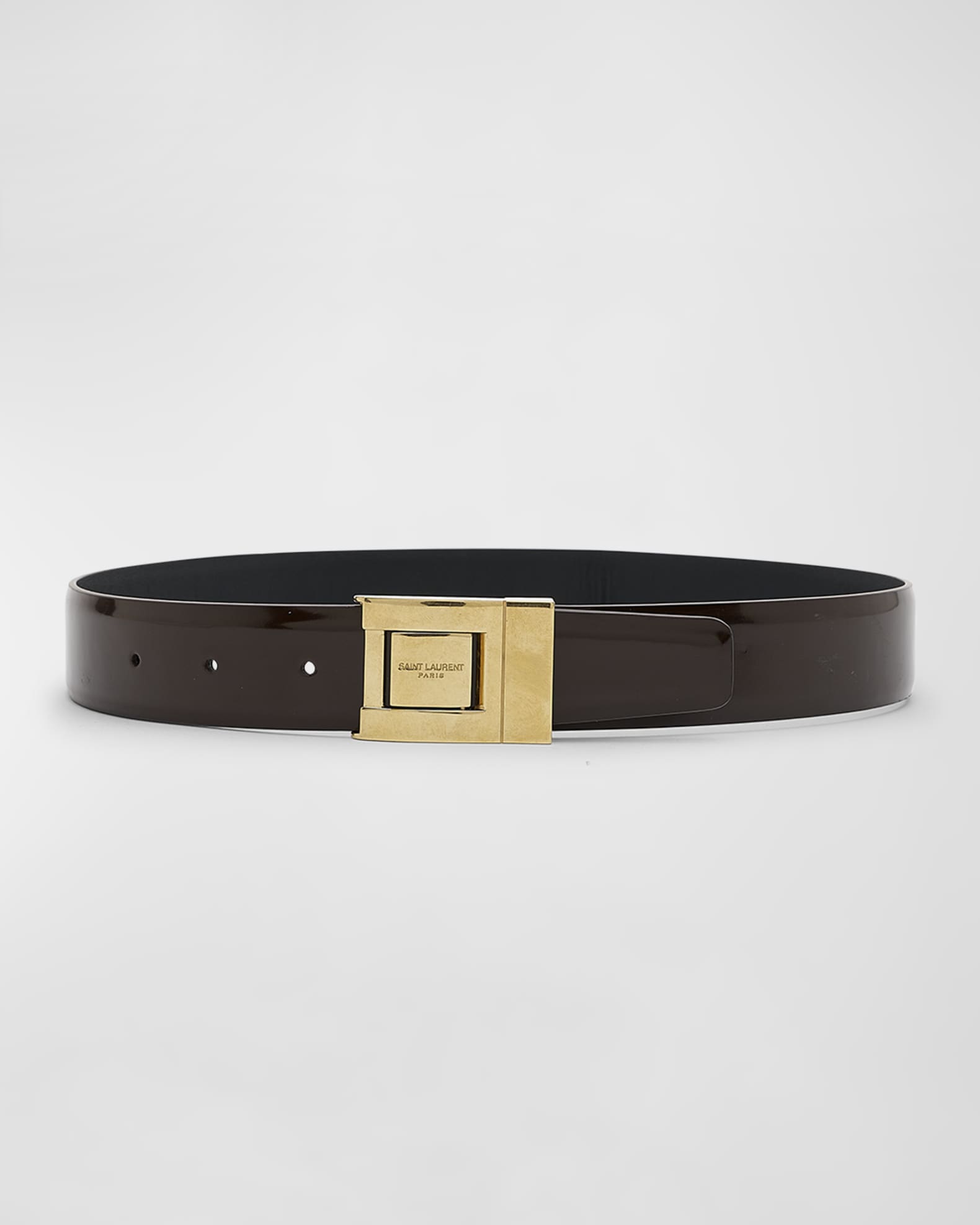 Yves Saint Laurent レザーベルトゴールド金具 男女兼用 Saint Laurent Patent Leather Belt With Golden Hardware | Neiman Marcus
