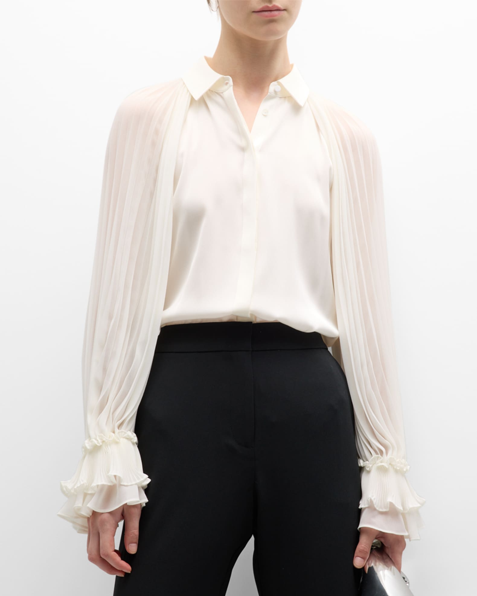 Ungaro Samantha Button-Front Pleated Sleeve Blouse | Neiman Marcus