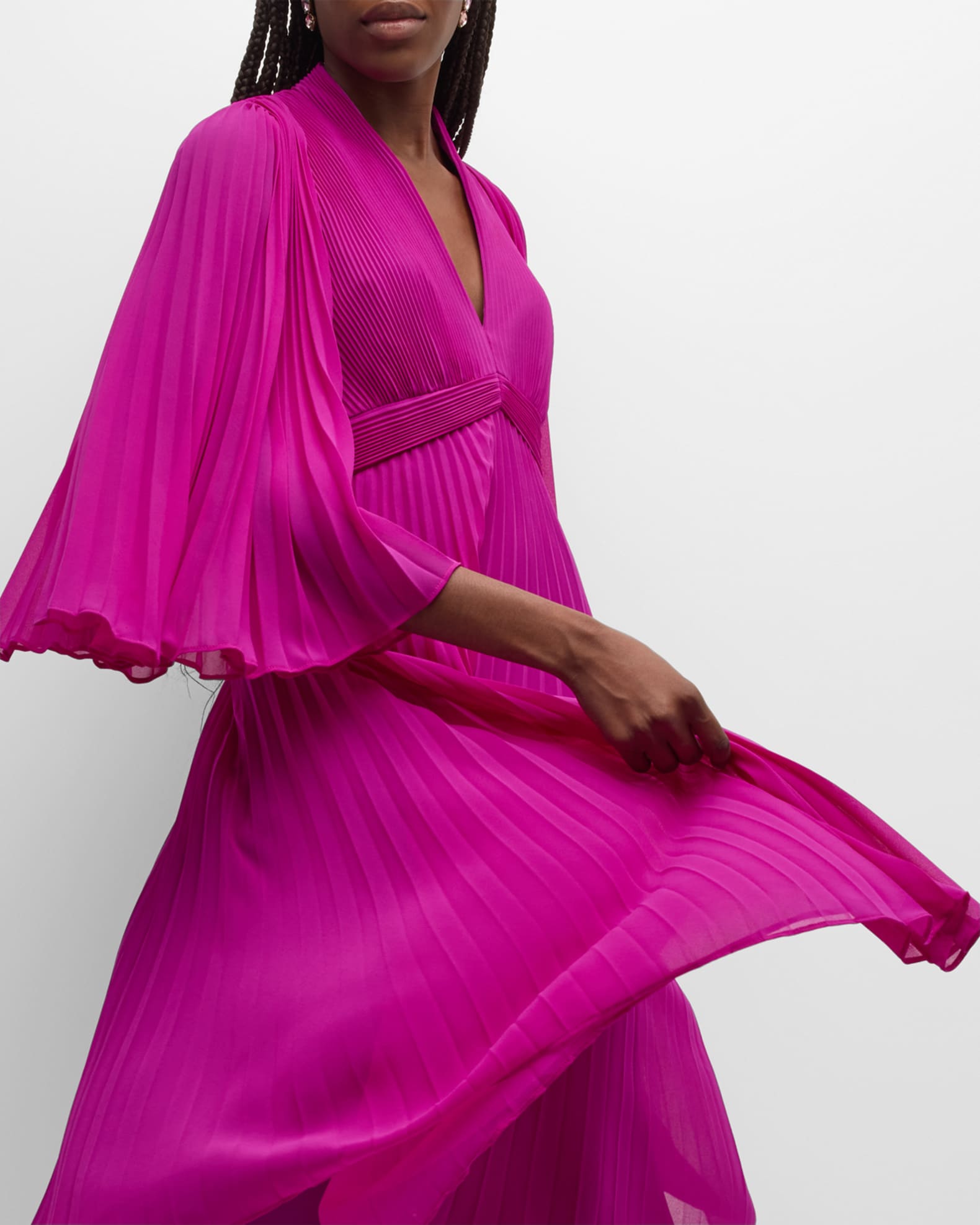 Ungaro Jolie Pleated Empire Midi Dress | Neiman Marcus