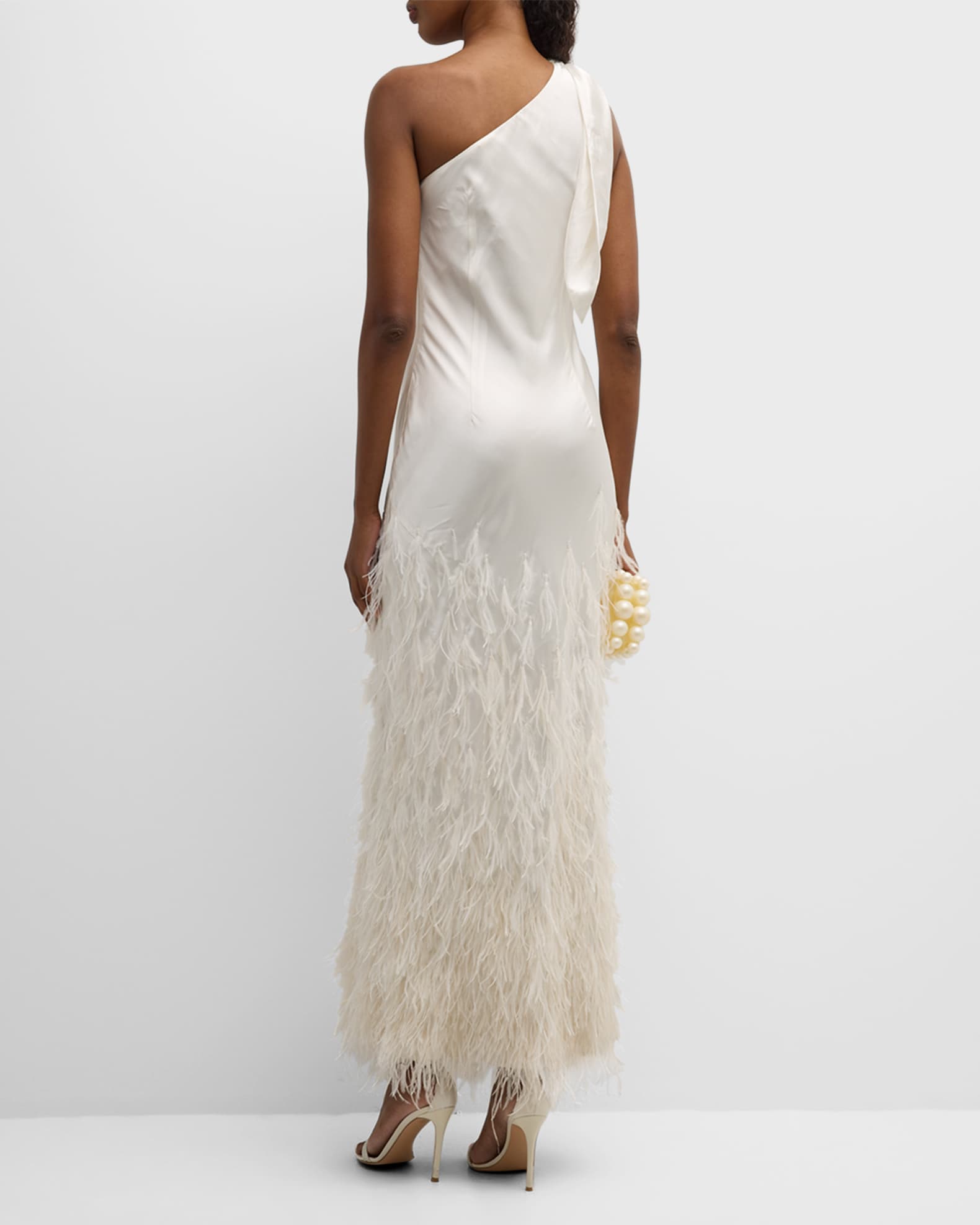 Cult Gaia Gheta One-Shoulder Feather & Silk Gown | Neiman Marcus