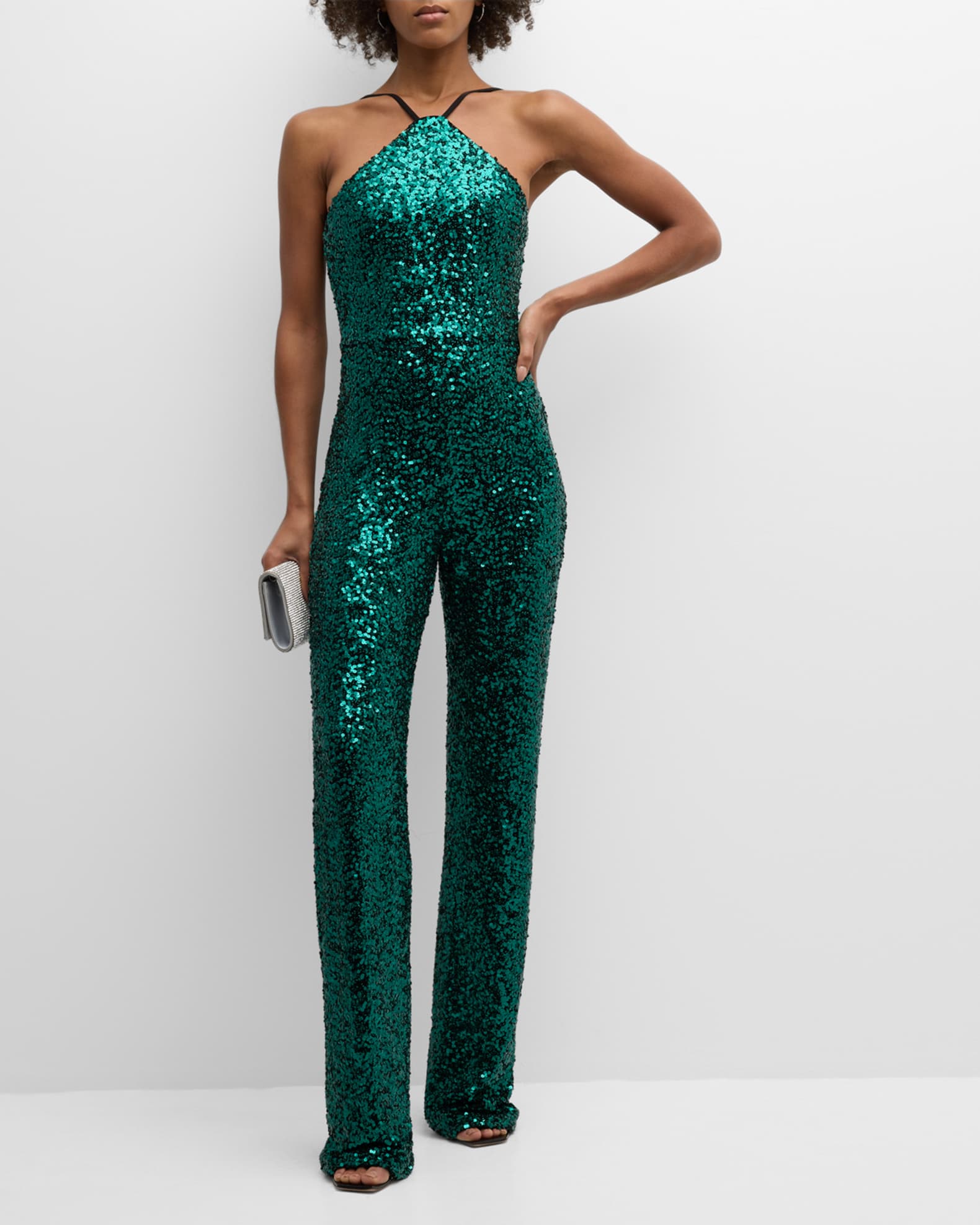 Dress the Population Black Label Darian Sequin Halter Jumpsuit