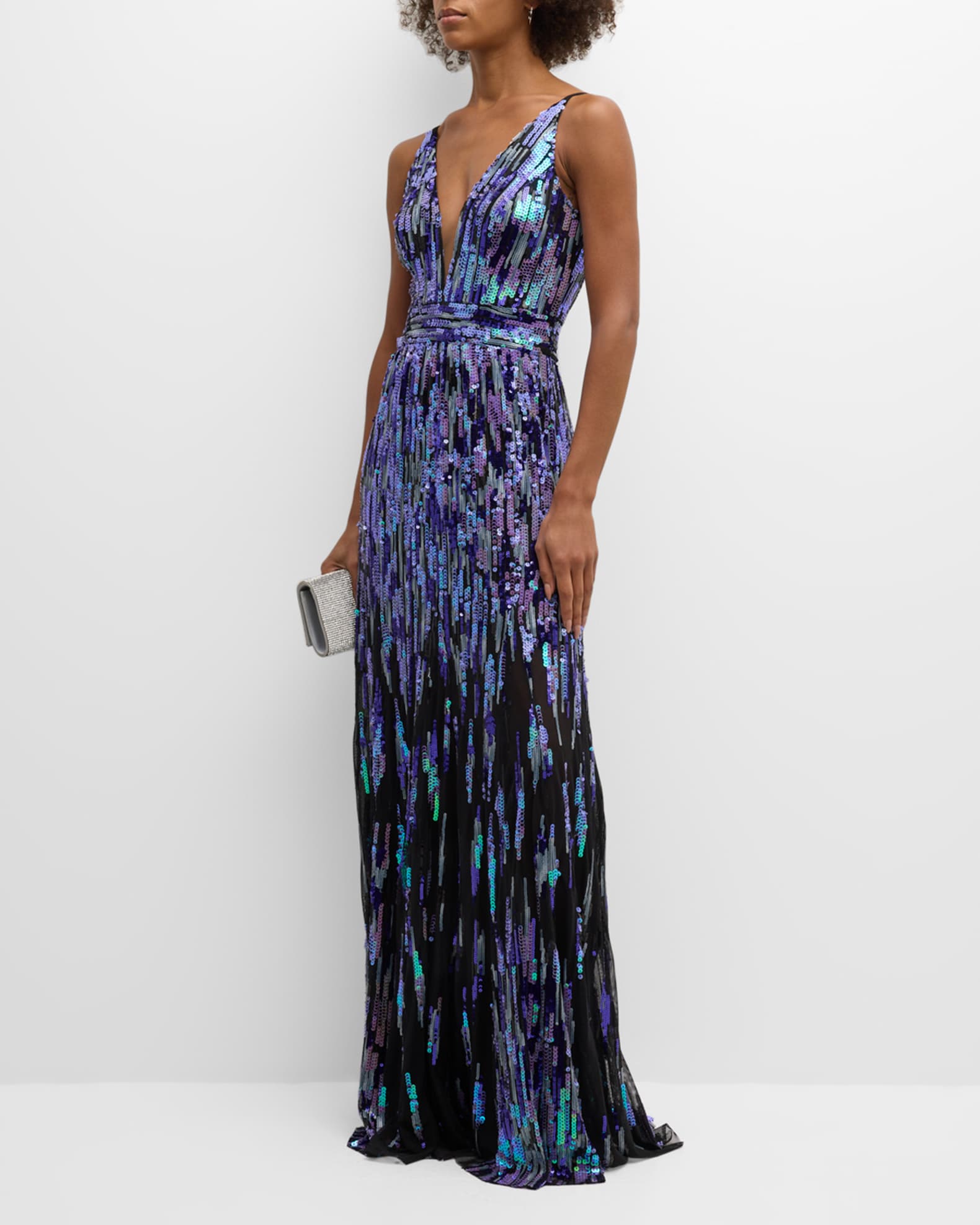 Freeman layered chiffon & sequin cheap gown