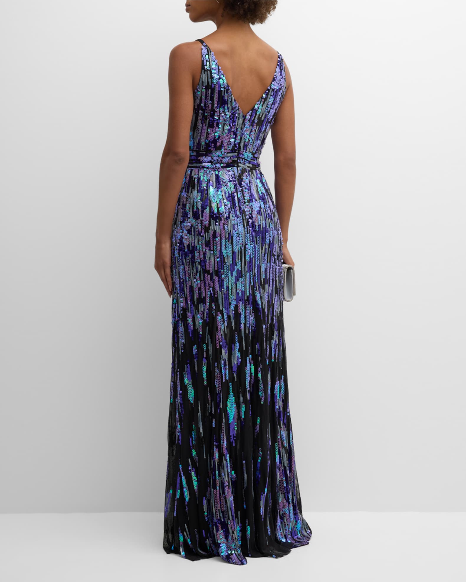 Dress the Population Black Label Samira Deep V Neck Sequin Degrade