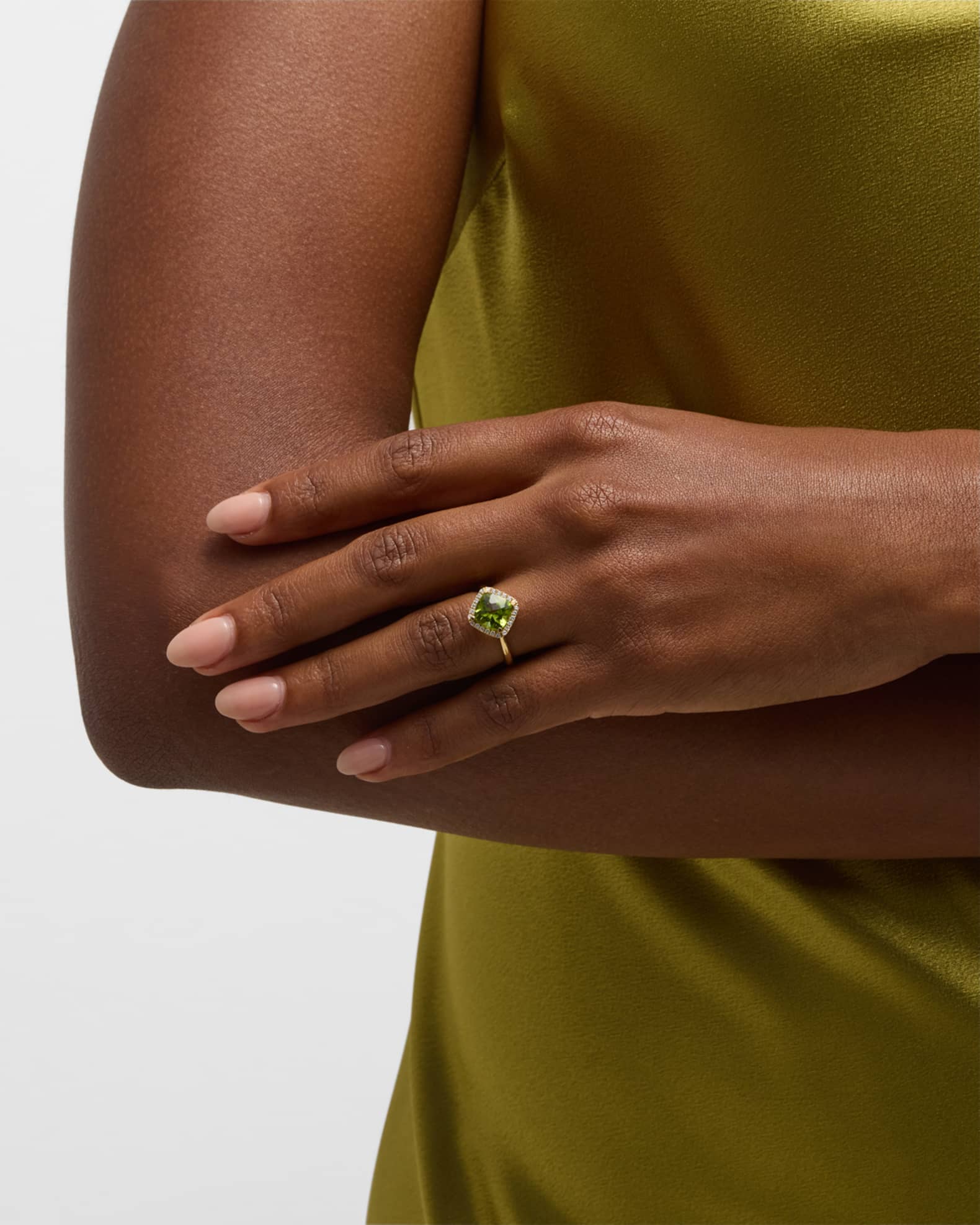 Rocks 18K Yellow Gold Petite Cushion Cut Pink Tourmaline  and Diamond Halo Cocktail Ring, Size 6 1
