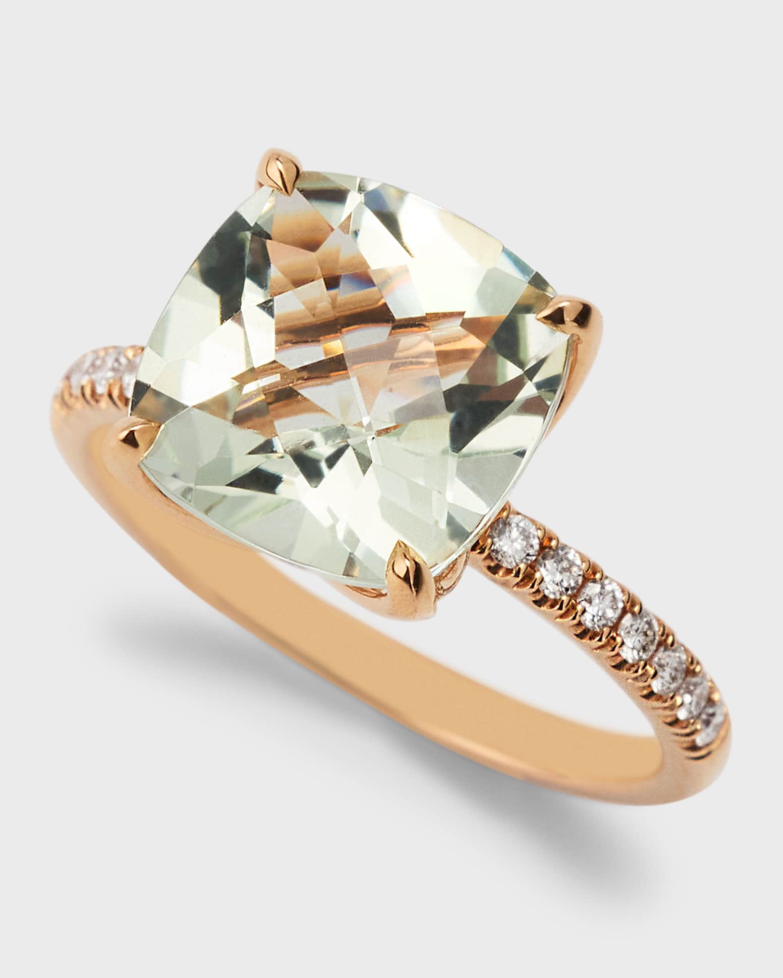 Lisa Nik Rocks 18K Rose Gold Green Quartz Statement Ring with Diamonds