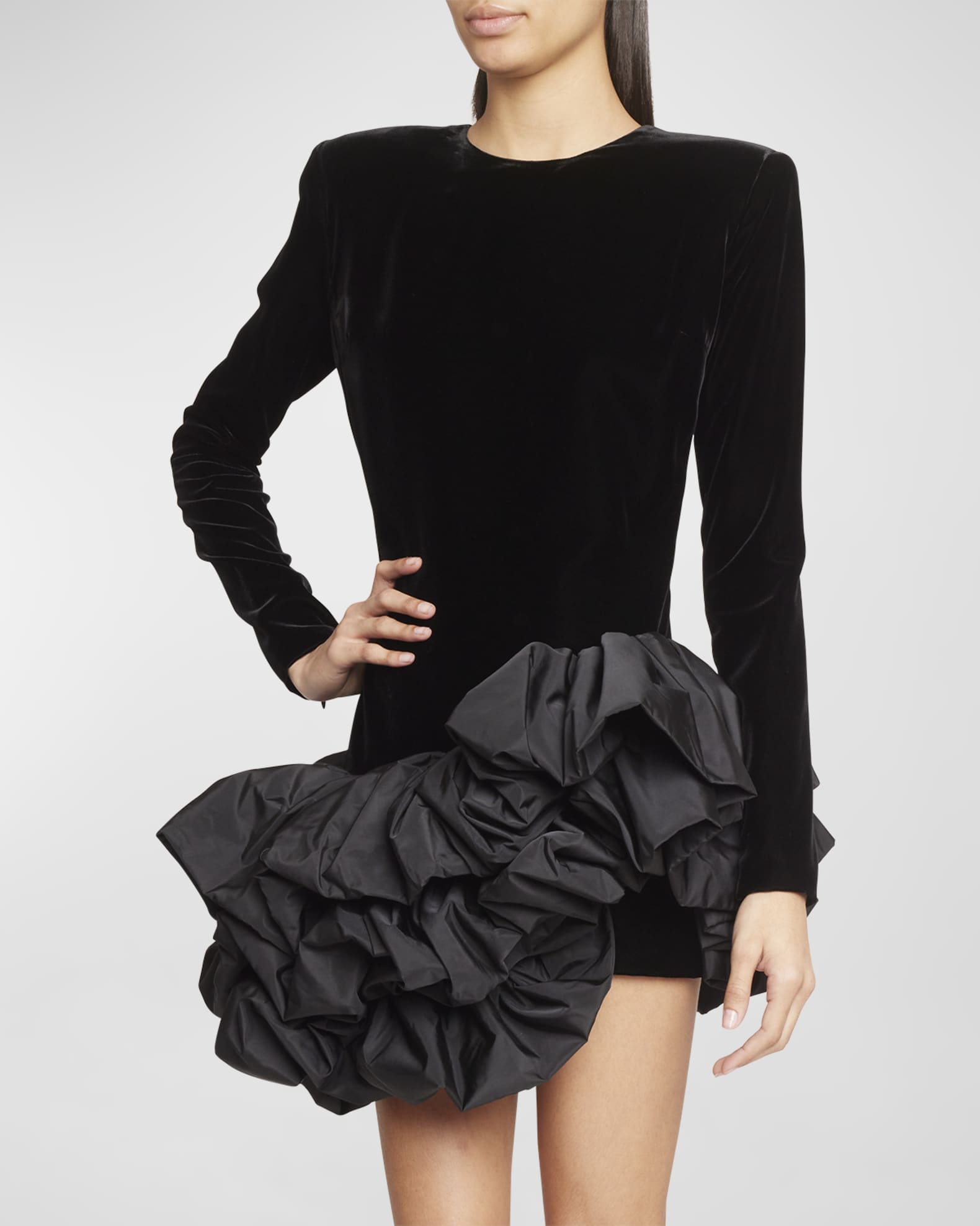 Alexandre Vauthier Bubble Ruffle Strong-Shoulder Velvet Mini Dress ...