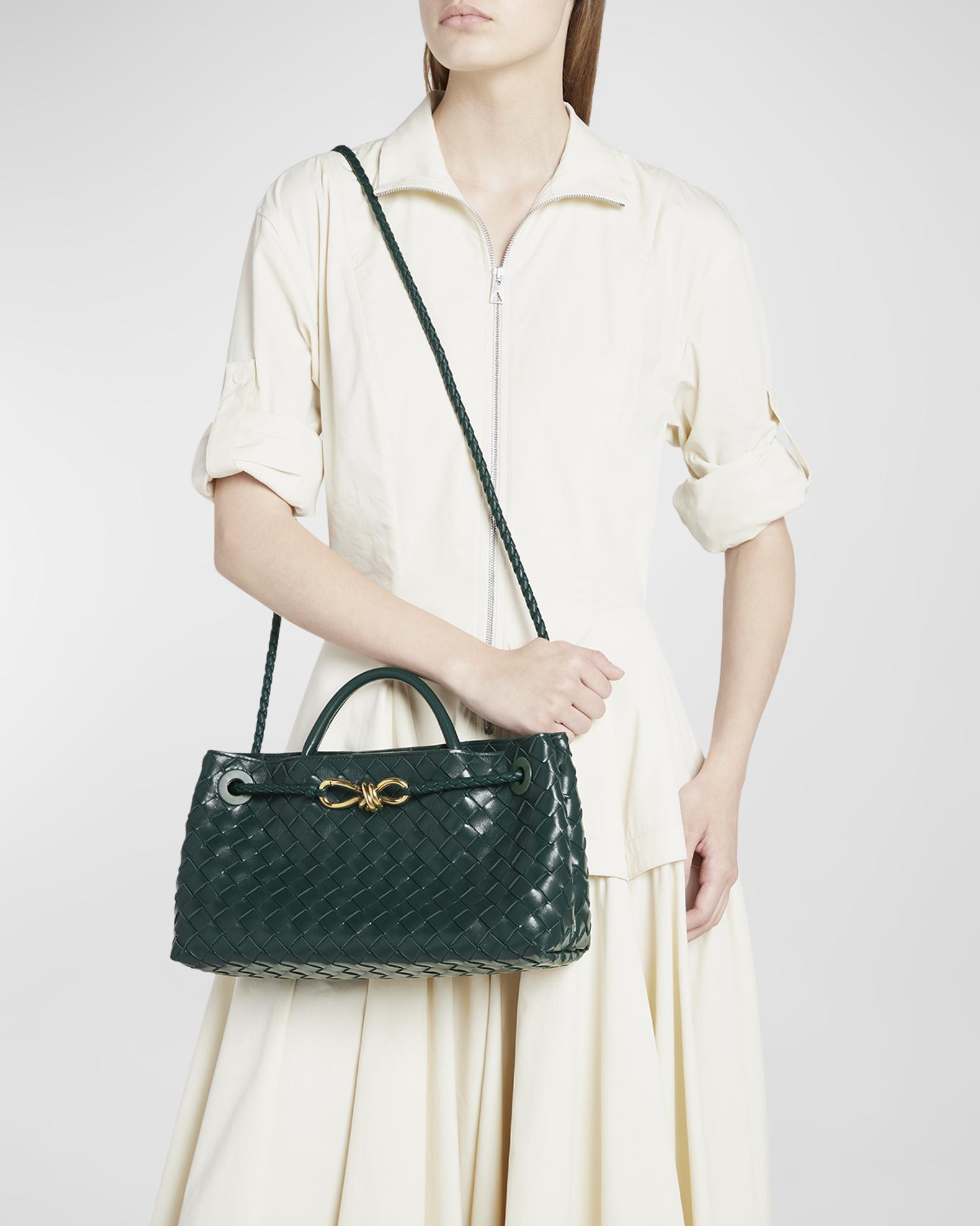 EAST WEST ANDIAMO BAG 29 IN ORANGE AND LIGHT GREEN CALFSKIN