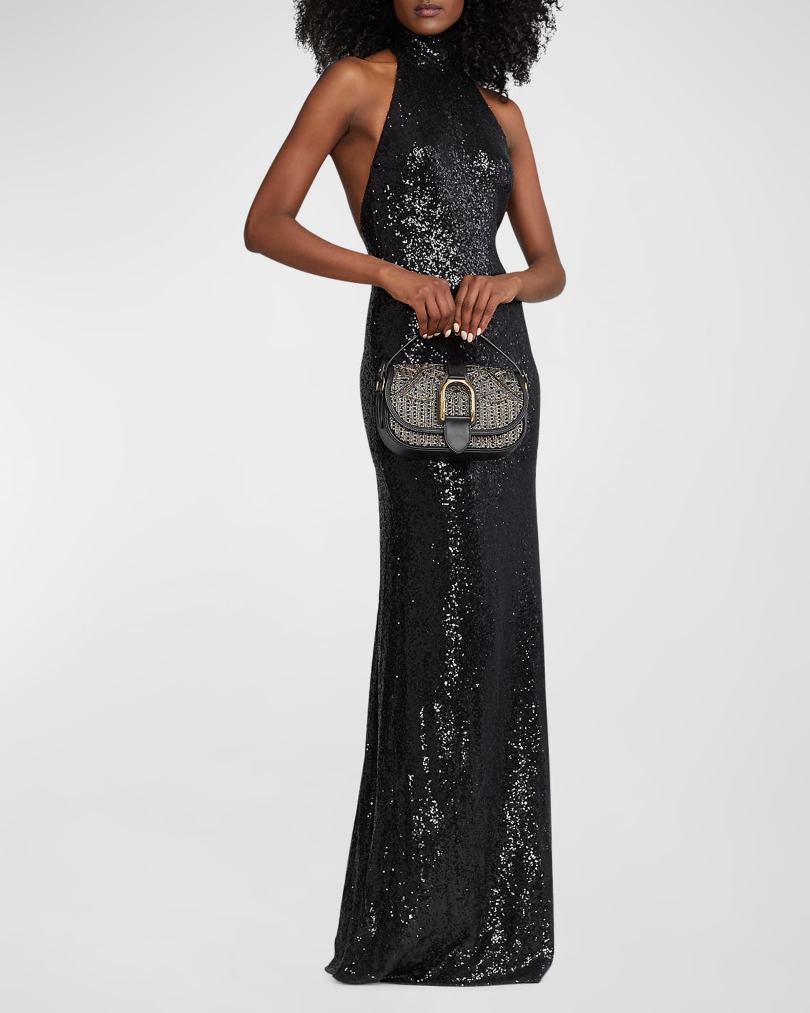 Ralph Lauren Collection Sequin Embellished Sleeveless Turtleneck Halter