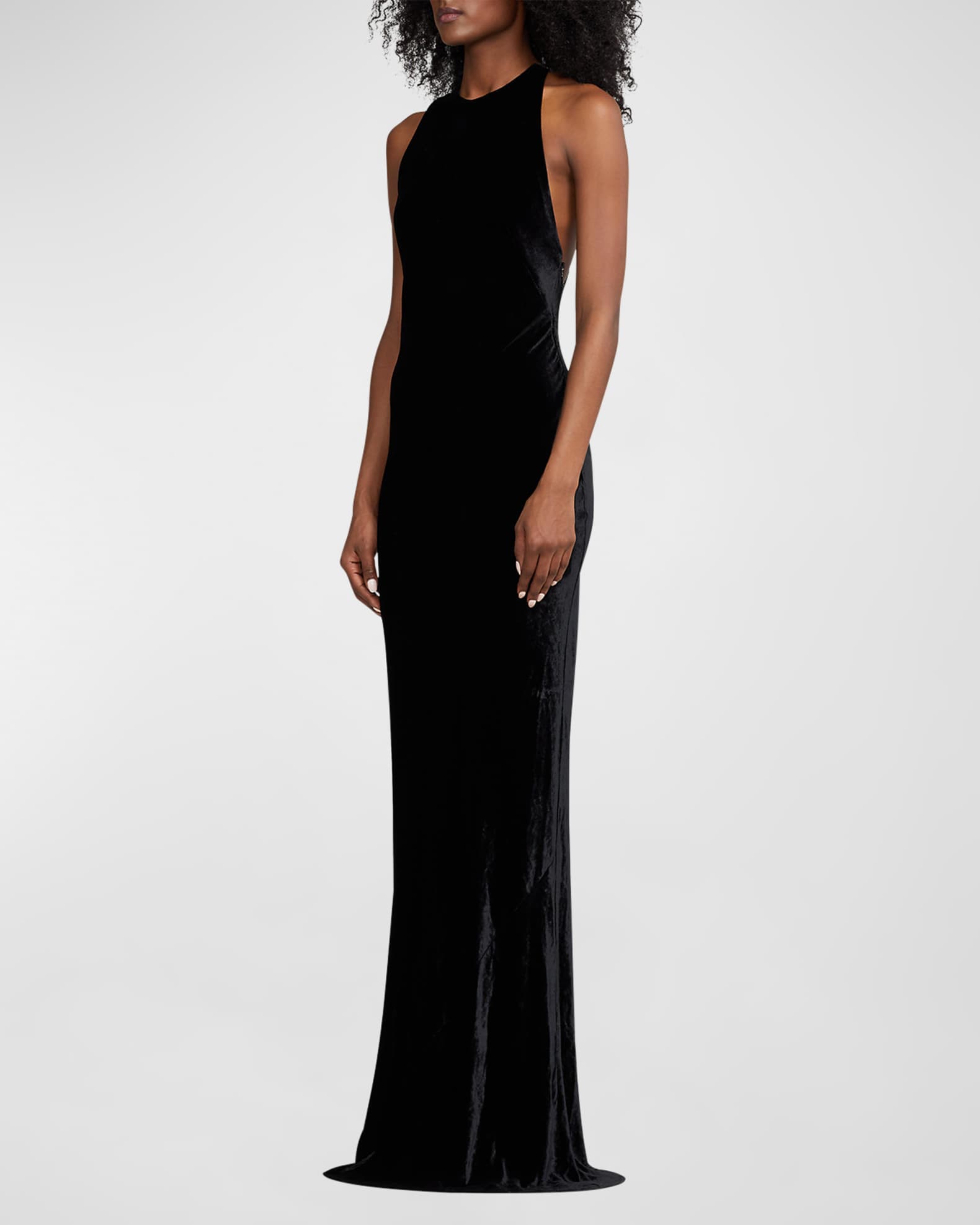 Long evening dress with embroidered on lace and velvet back Chanel