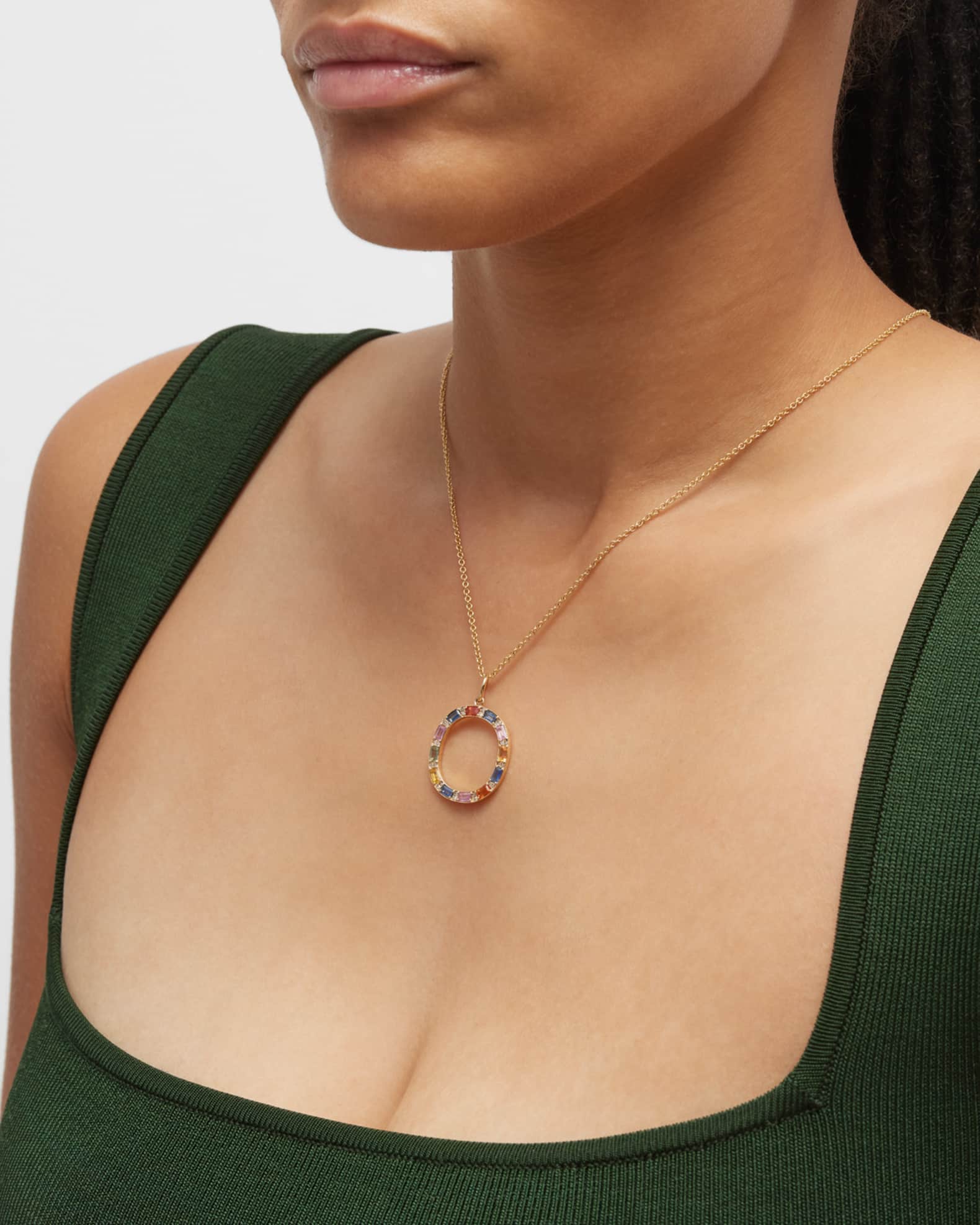 Inital O Pendant with Multicolor Sapphires and Diamonds 1