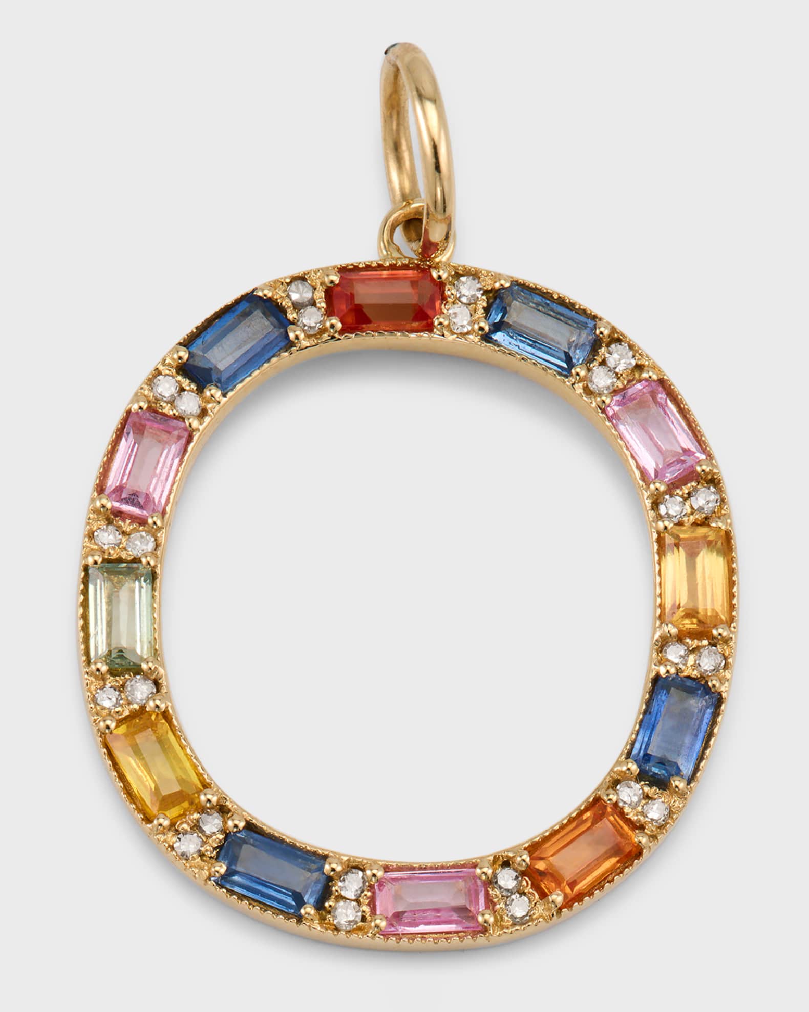 Inital O Pendant with Multicolor Sapphires and Diamonds 0