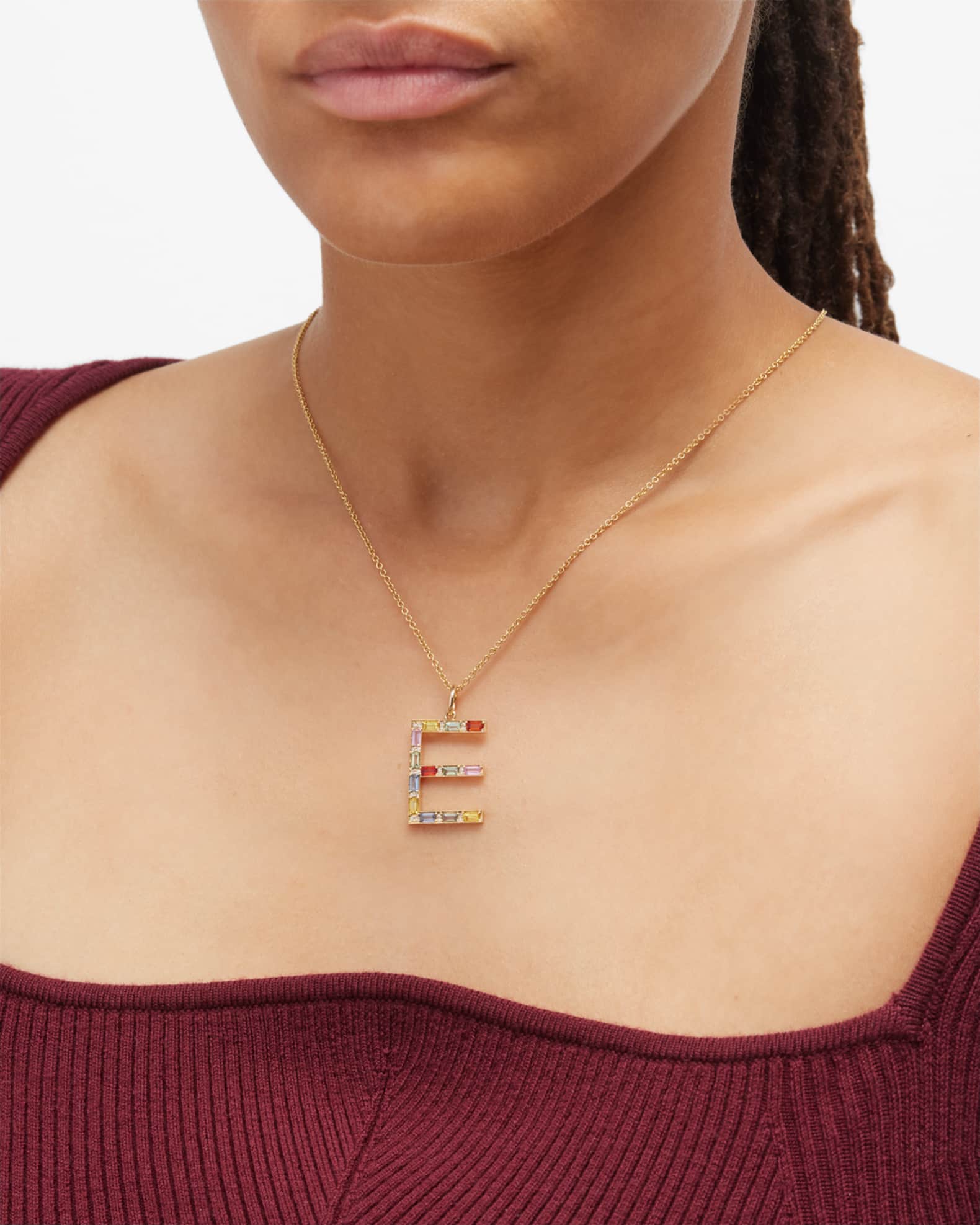 Initial E Pendant with Multicolor Sapphires and Diamonds 1