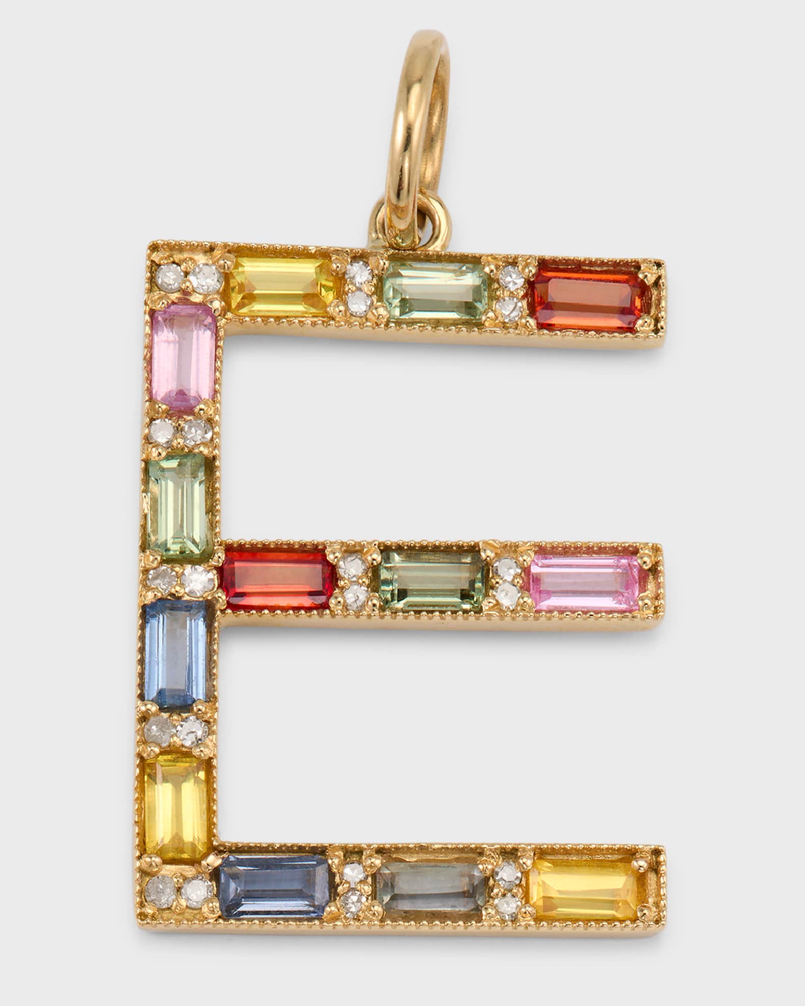 Initial E Pendant with Multicolor Sapphires and Diamonds 0