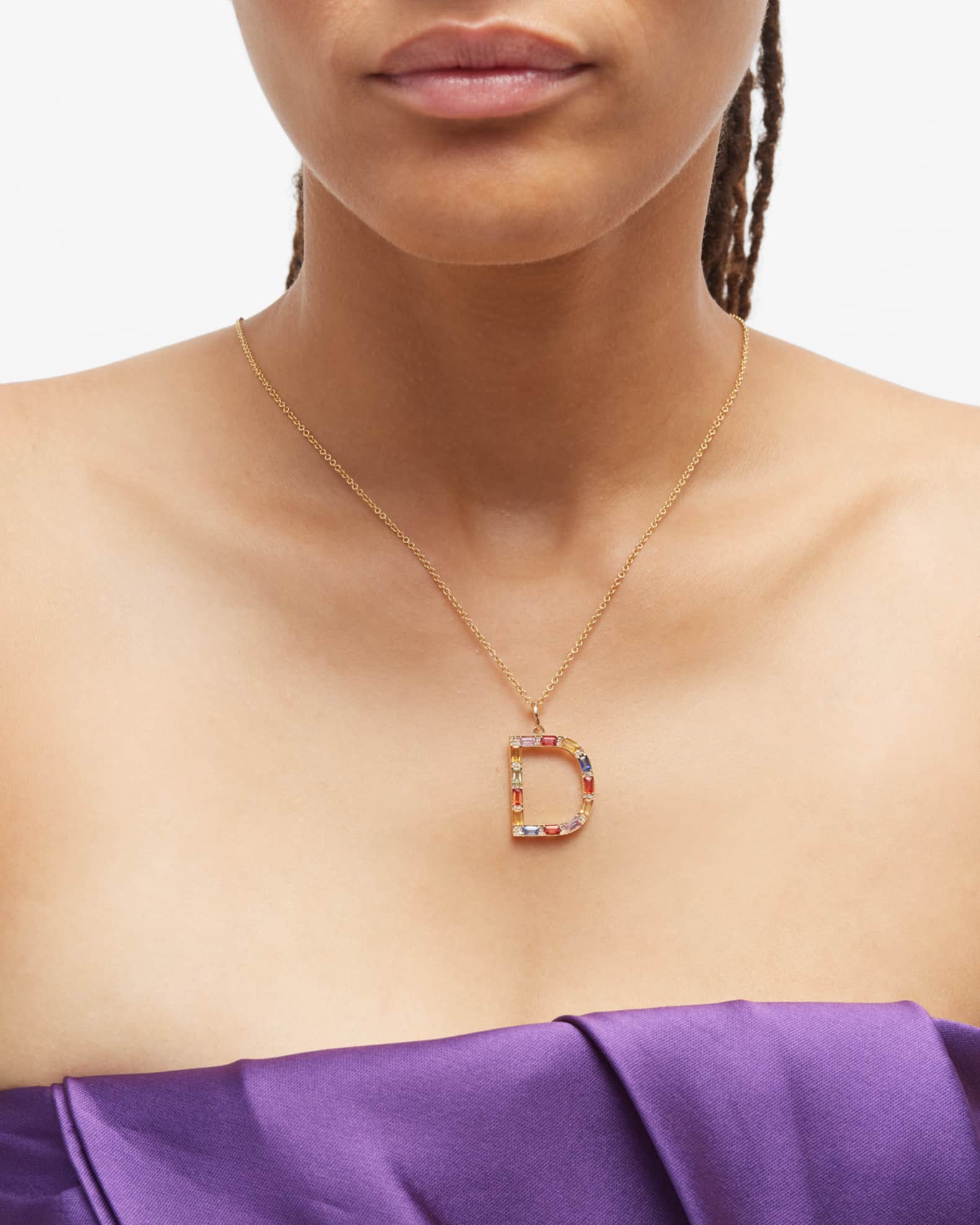 Initial D Pendant with Multicolor Sapphires and Diamonds 1