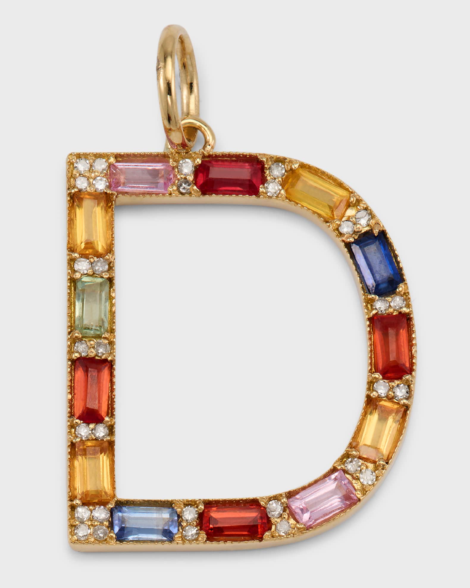 Initial D Pendant with Multicolor Sapphires and Diamonds 0