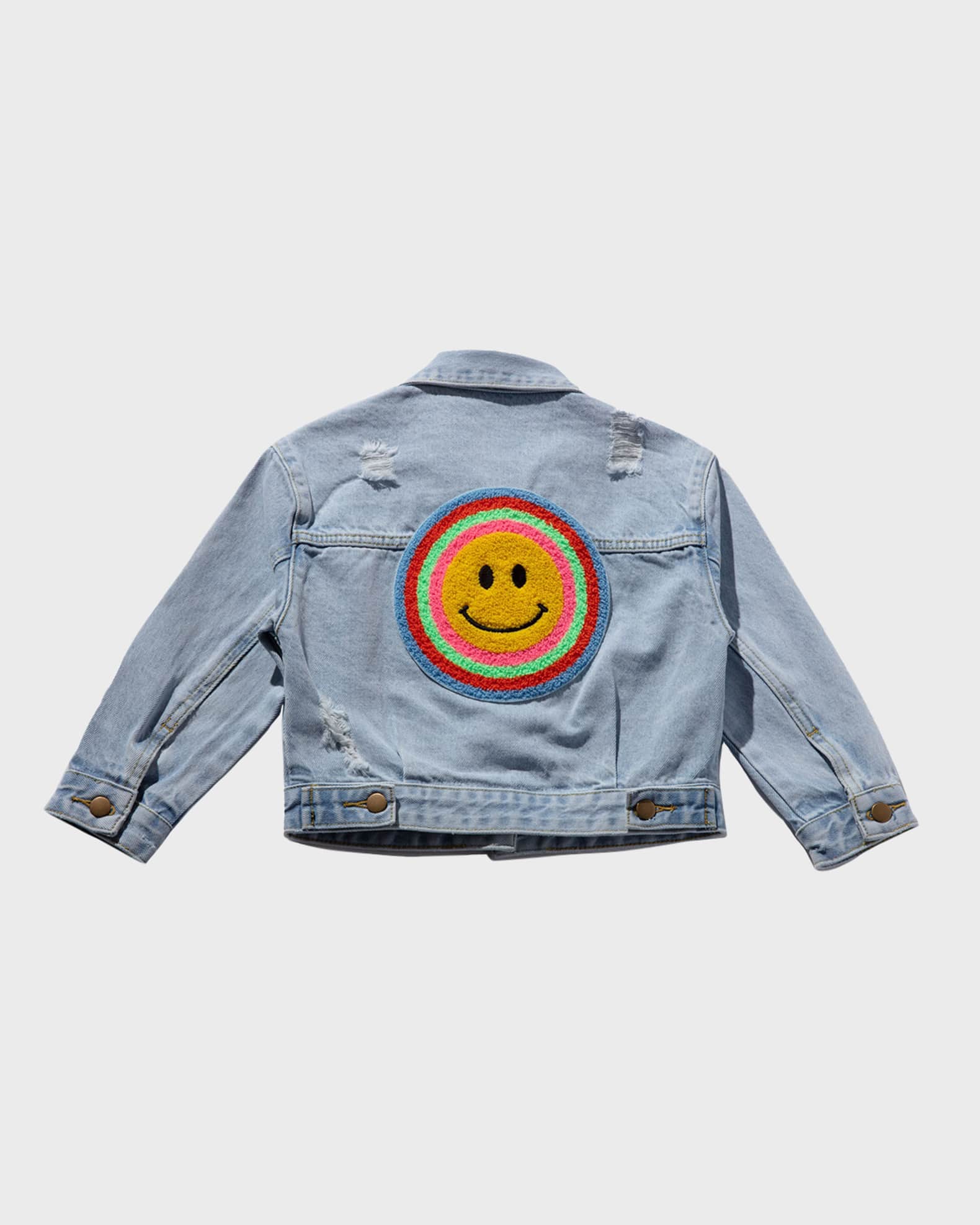 Petite Hailey Girl's Happy Face Patched Denim Jacket, Size 2-10 ...