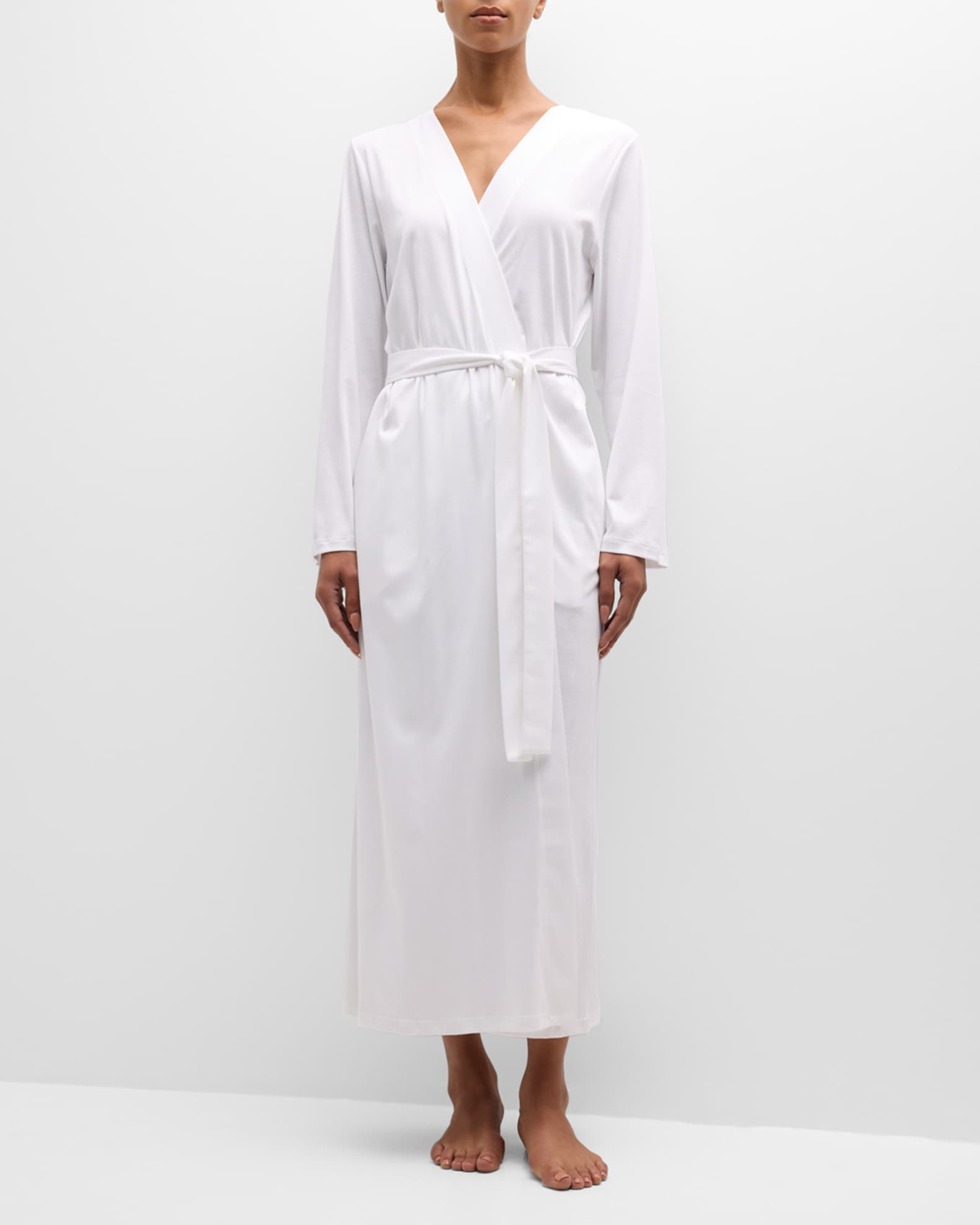Hanro Naila Long Lace-Inset Cotton Robe