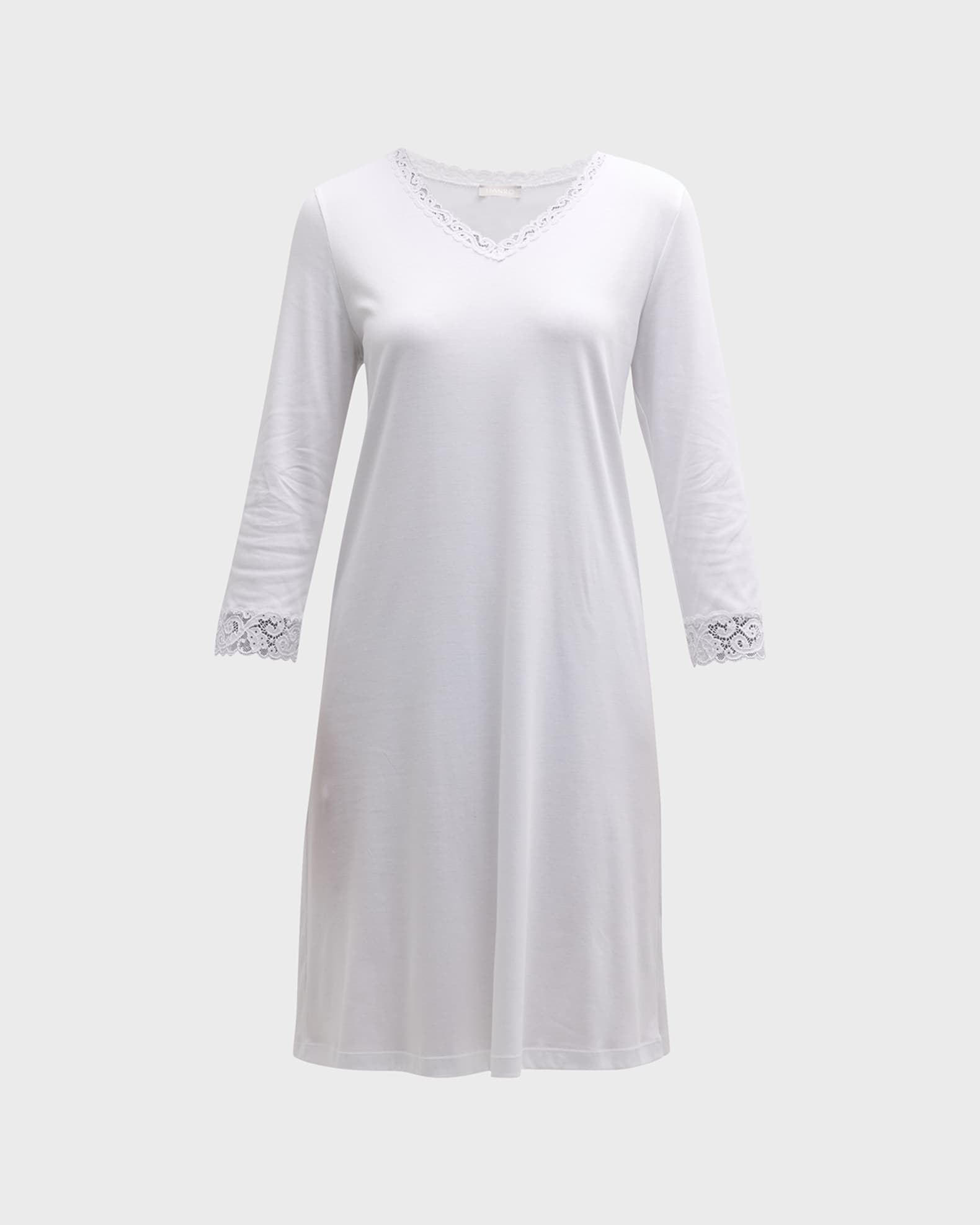 Shop Hanro Moments Cotton Lace-Trim Nightgown