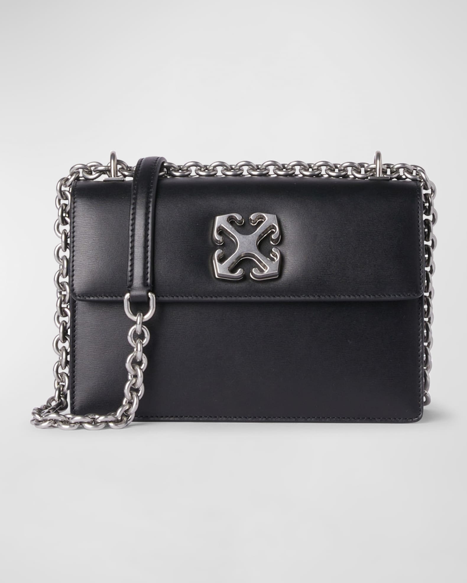 Jitney Leather Wallet On Chain in Black - Off White