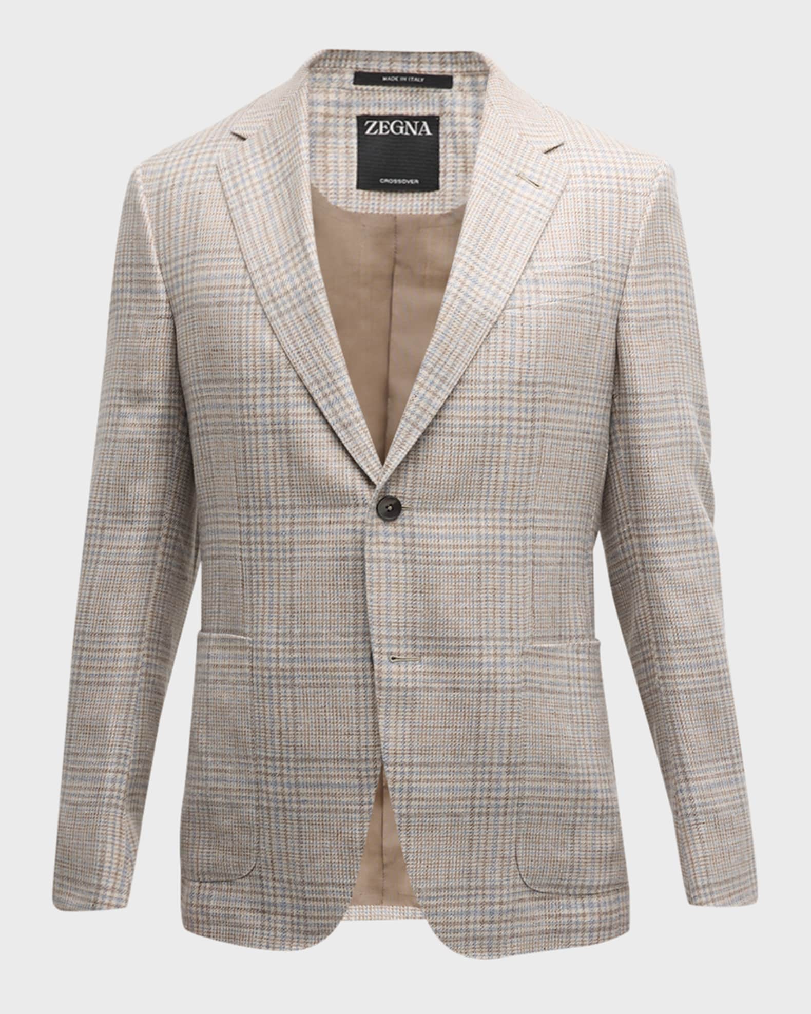 Men's Plaid Linen-Wool Sport Coat 0