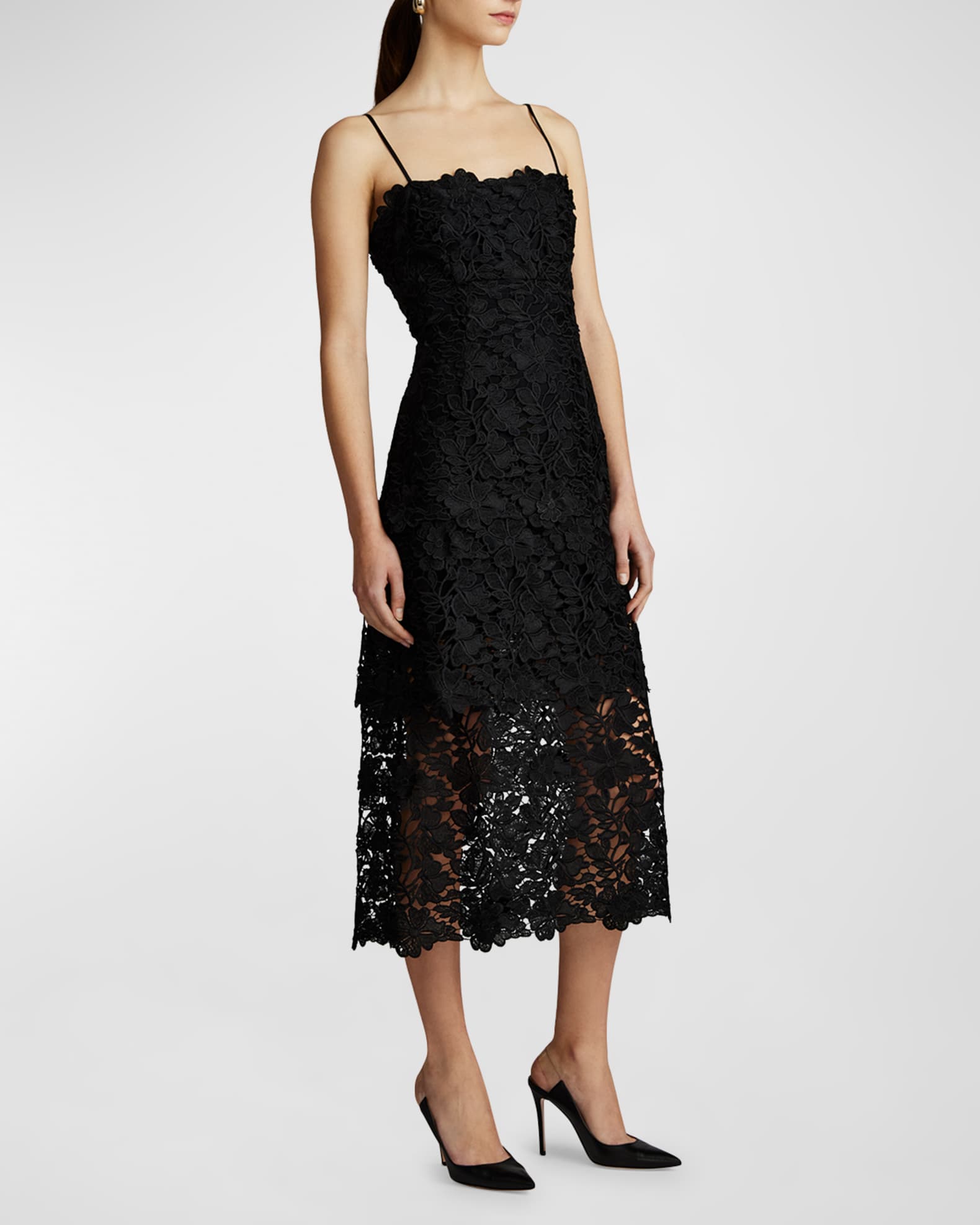 Zac Posen Sleeveless Tiered Lace Midi Dress | Neiman Marcus