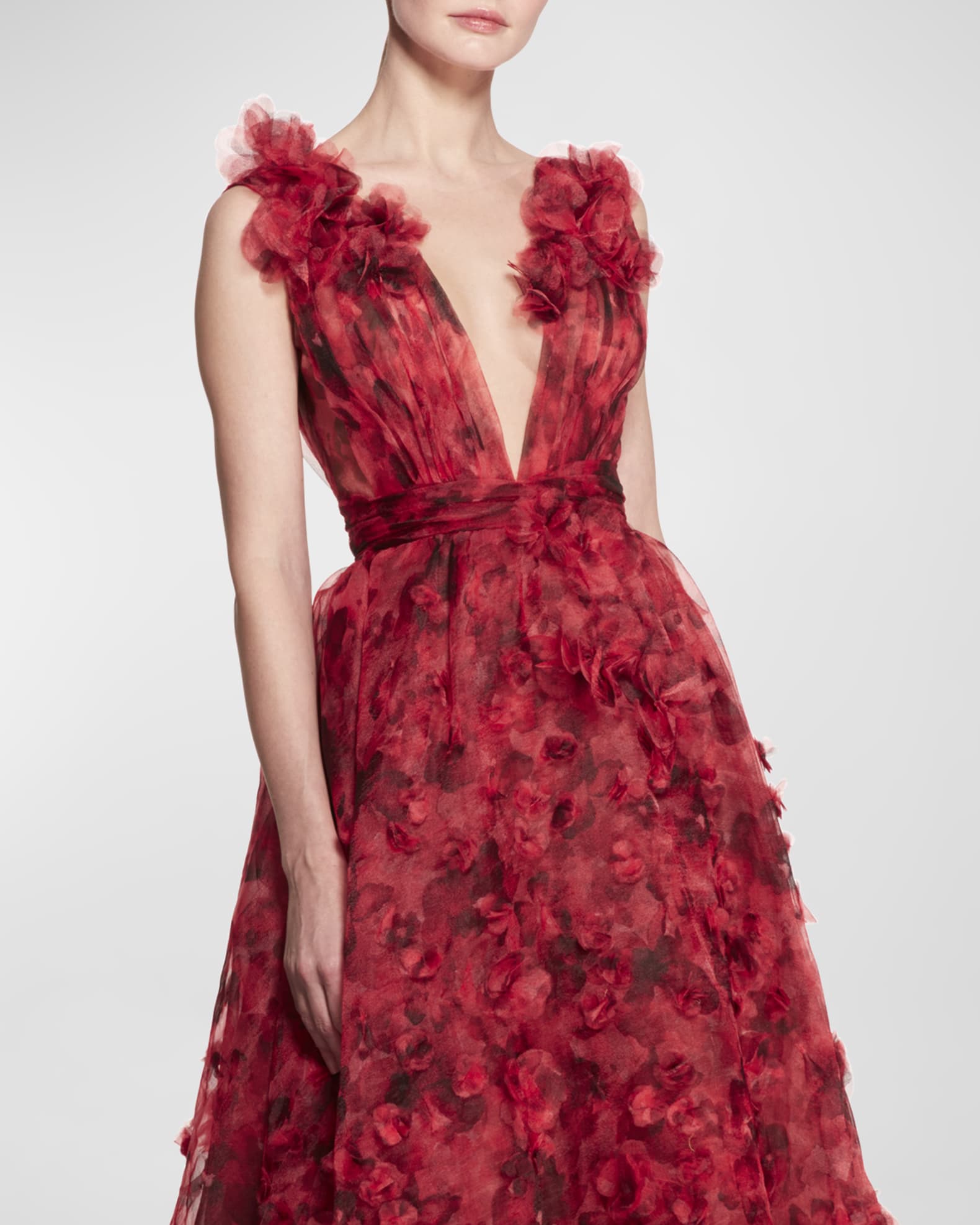 Marchesa Floral Print Organza Ballgown with Textured Details | Neiman ...