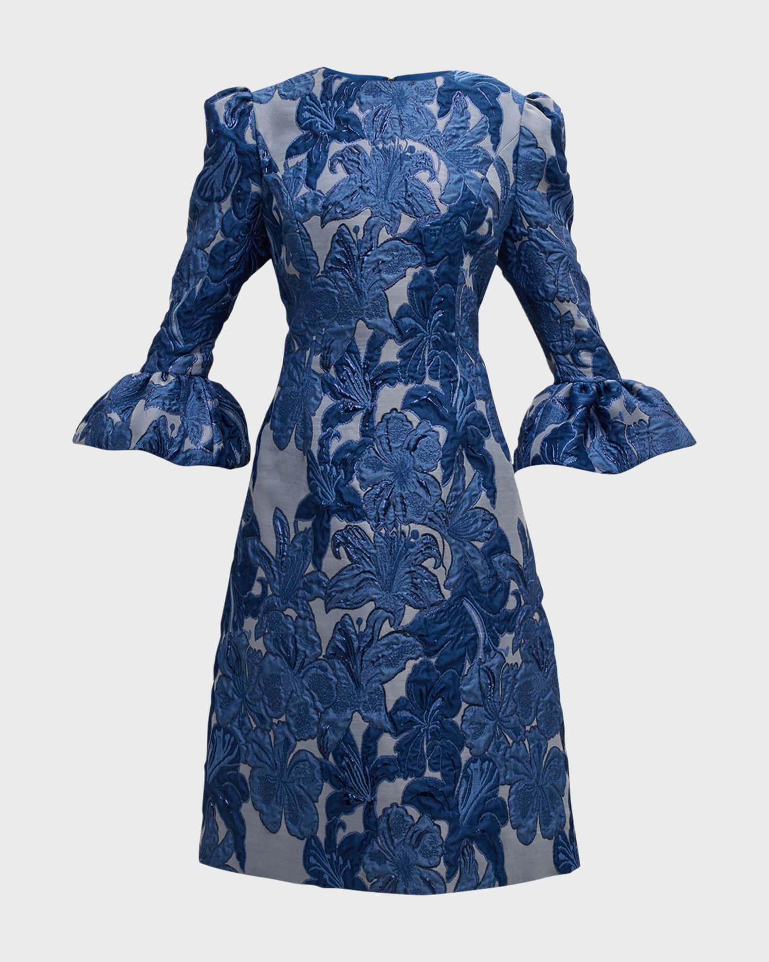 Rickie Freeman for Teri Jon Bell-Sleeve Floral Jacquard Midi Dress ...