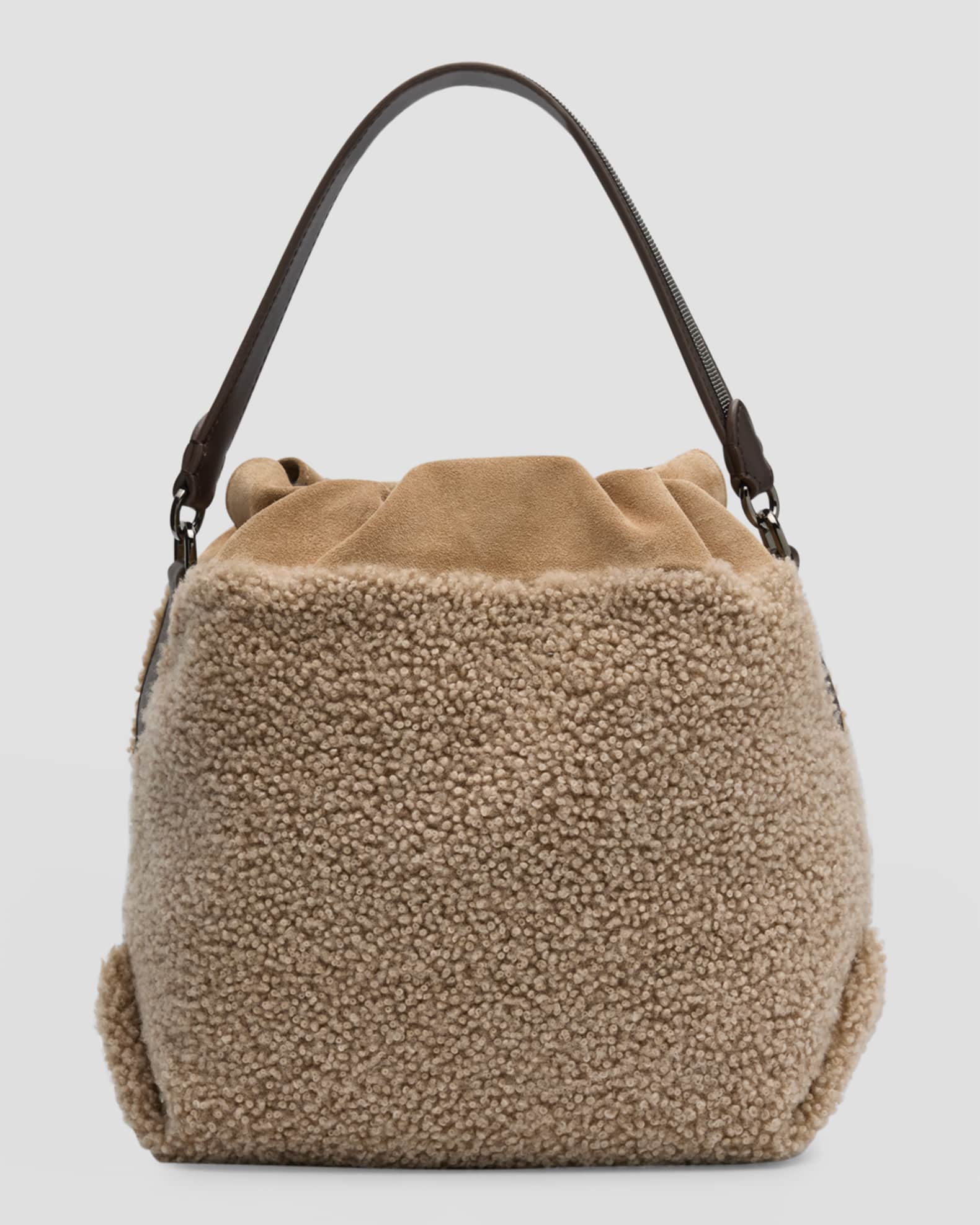 Brunello Cucinelli Curly Shearling Drawstring Bucket Bag