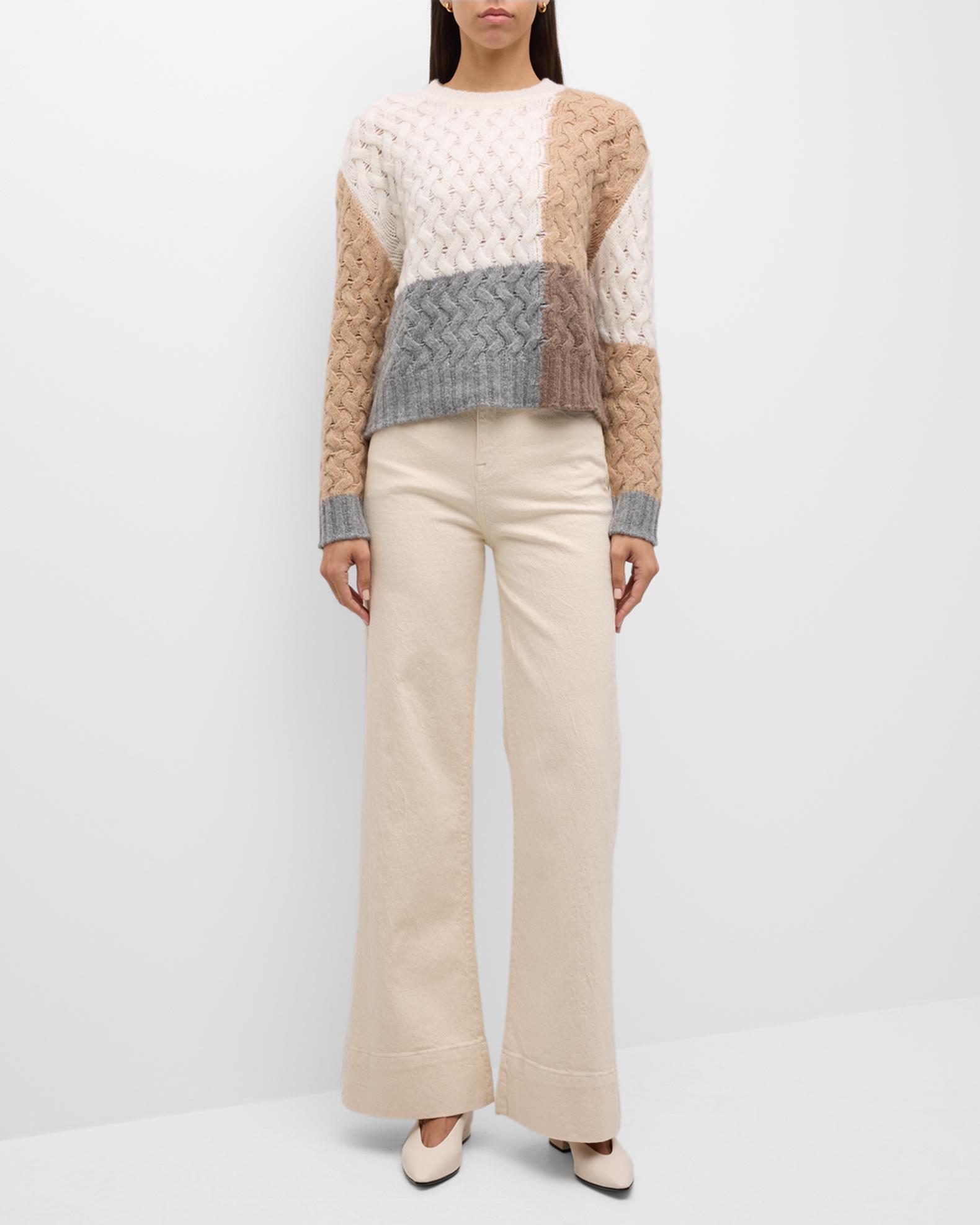 Naadam Wool-Cashmere Colorblock Lattice Stitch Sweater | Neiman Marcus