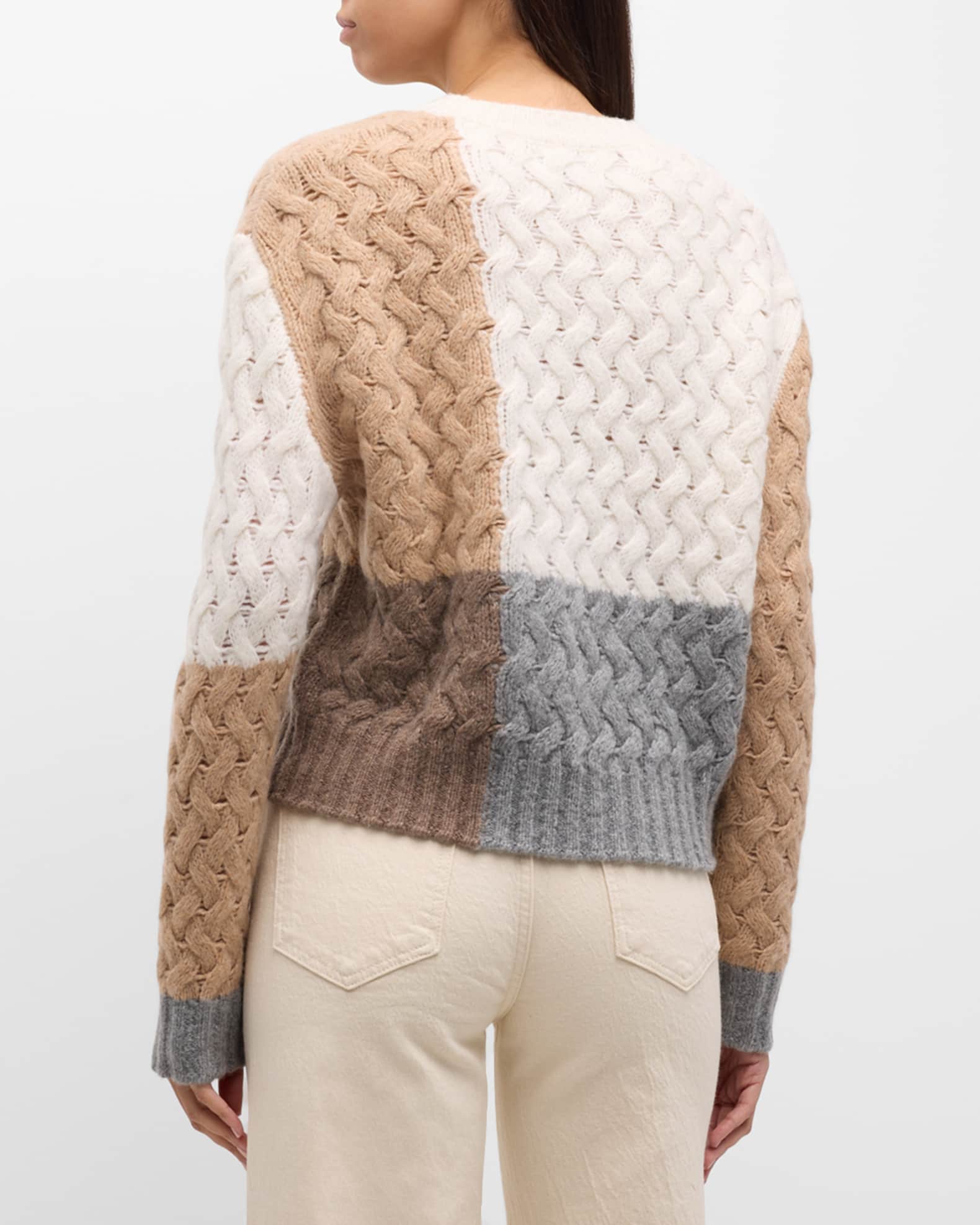 Naadam Wool-Cashmere Colorblock Lattice Stitch Sweater | Neiman Marcus
