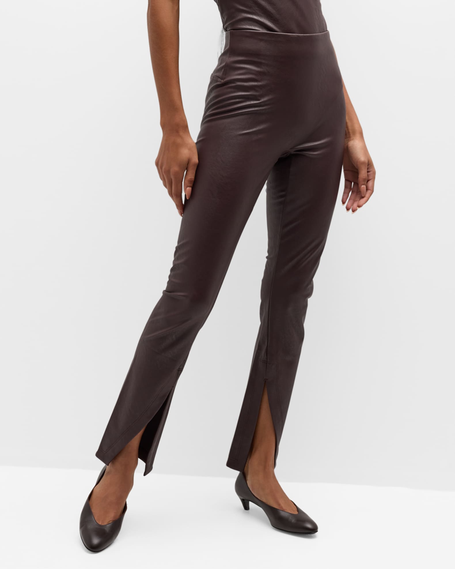 Zipper slit shiny leather small feet leather pants main image 1