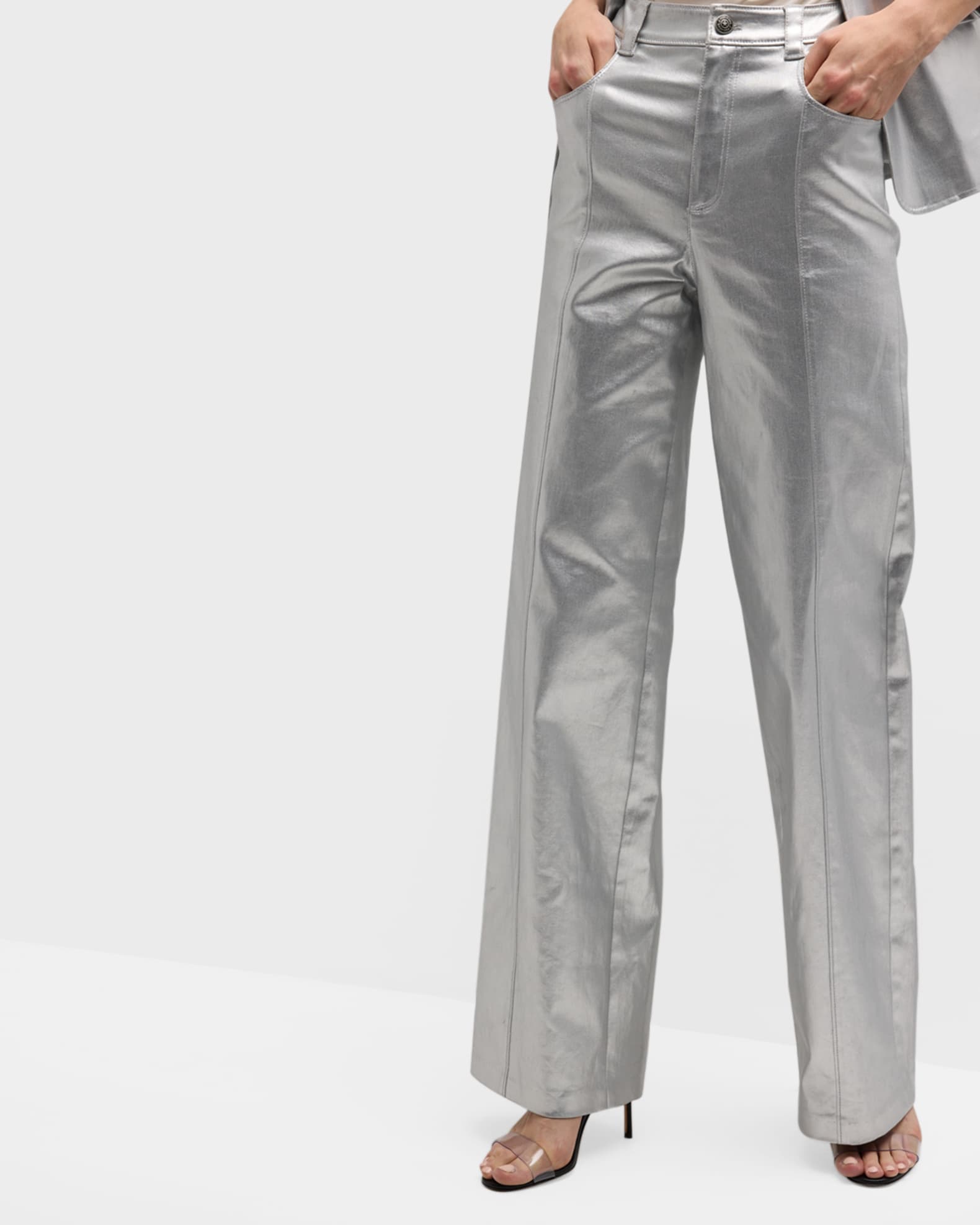 Cinq a Sept Francine Wide-Leg Foiled Denim Pants | Neiman Marcus
