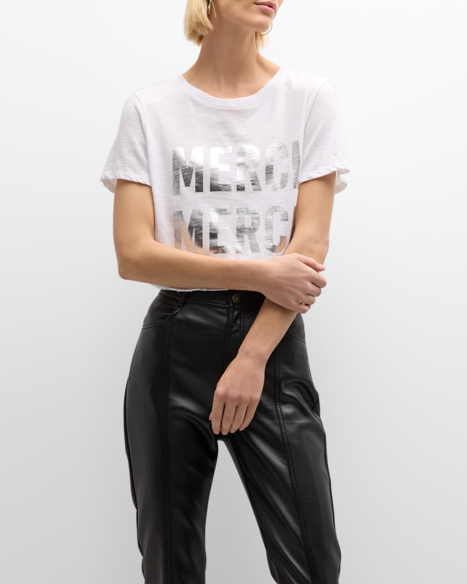 Cinq a Sept Foiled Merci Short-Sleeve Cotton T-Shirt | Neiman Marcus