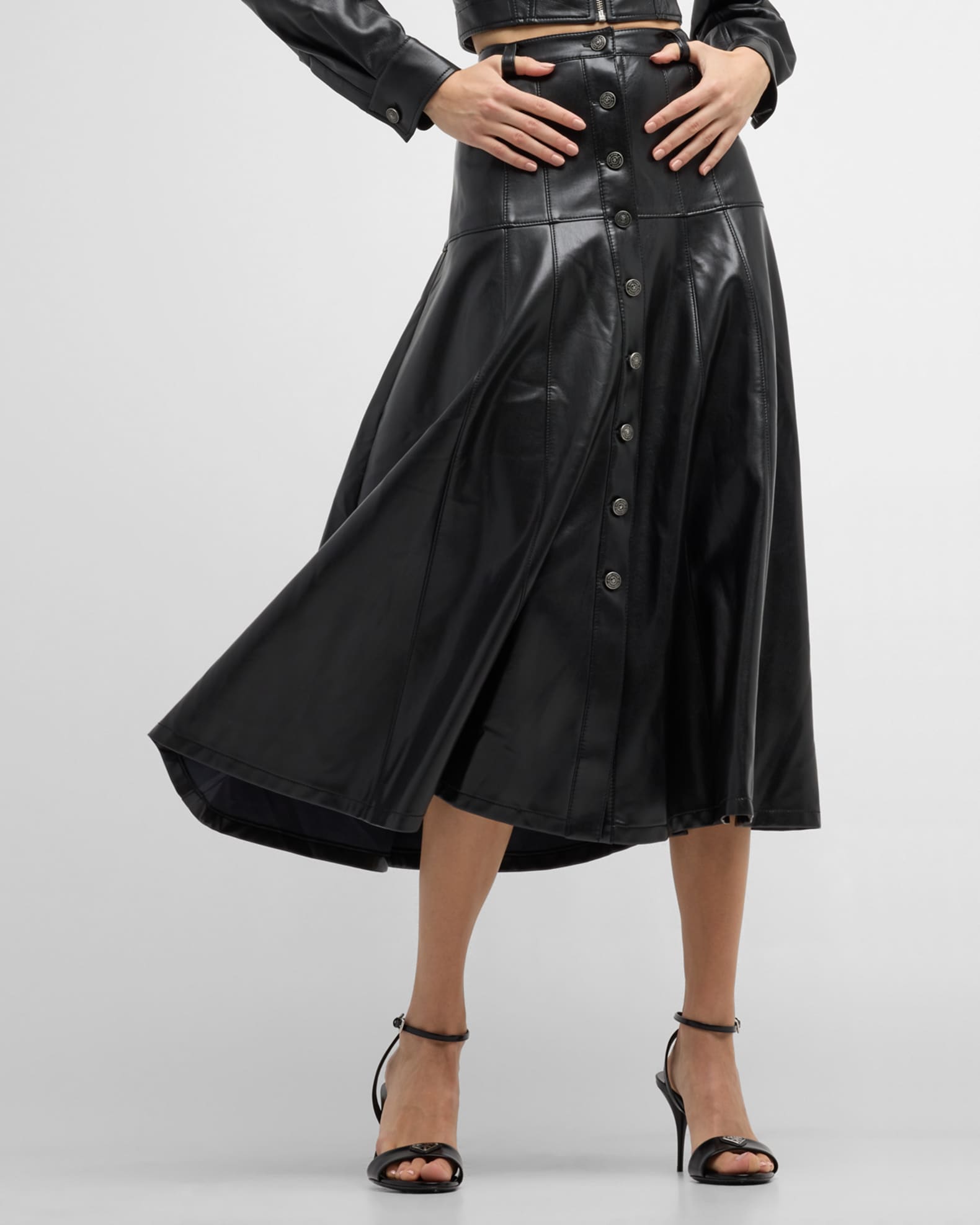 Cinq a Sept Veena Vegan Leather Midi Skirt | Neiman Marcus