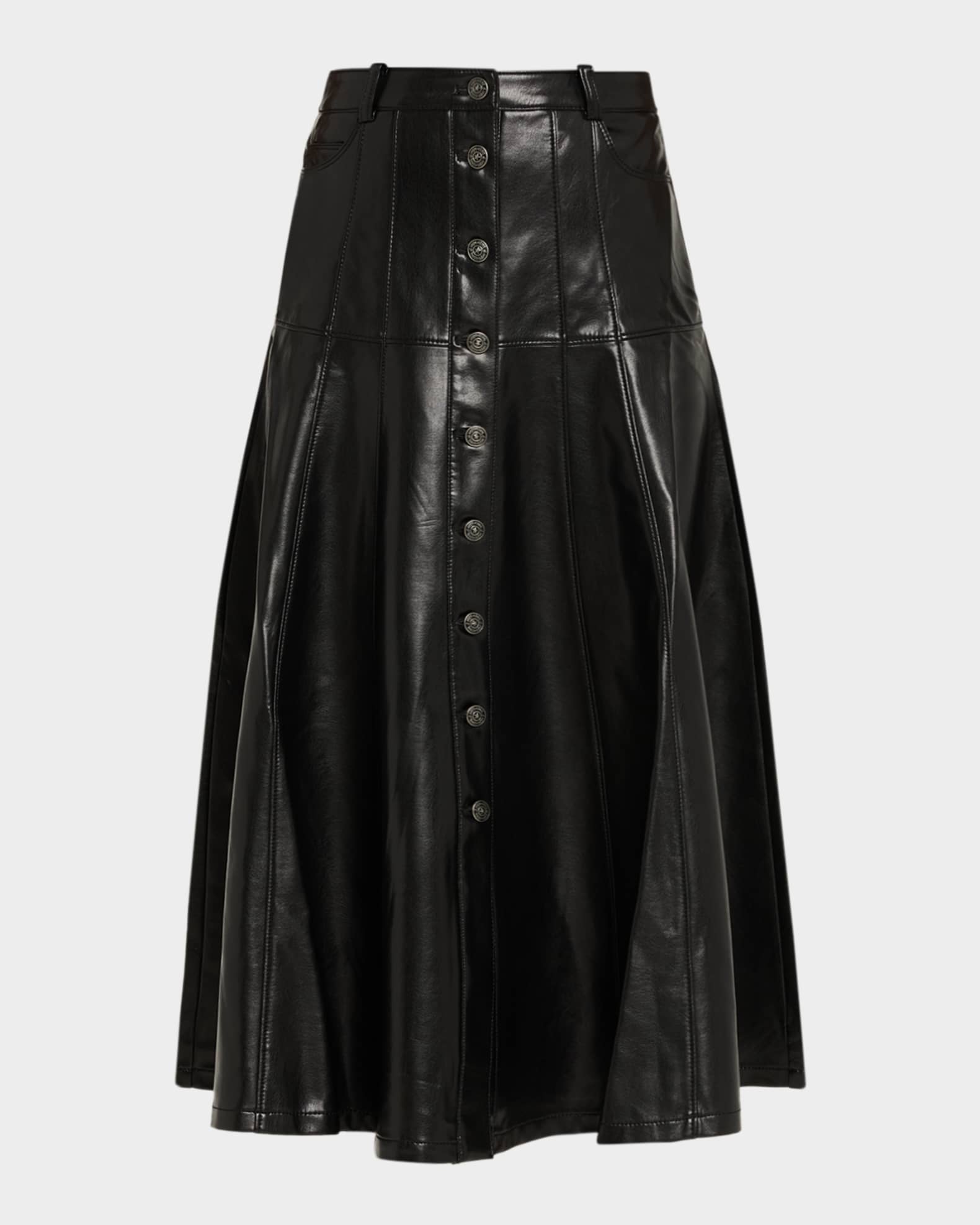 Cinq a Sept Veena Vegan Leather Midi Skirt | Neiman Marcus
