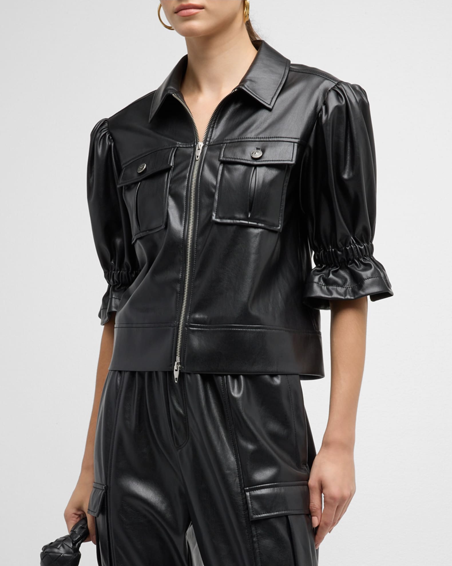 Cinq a Sept Holly Cropped Vegan Leather Jacket | Neiman Marcus