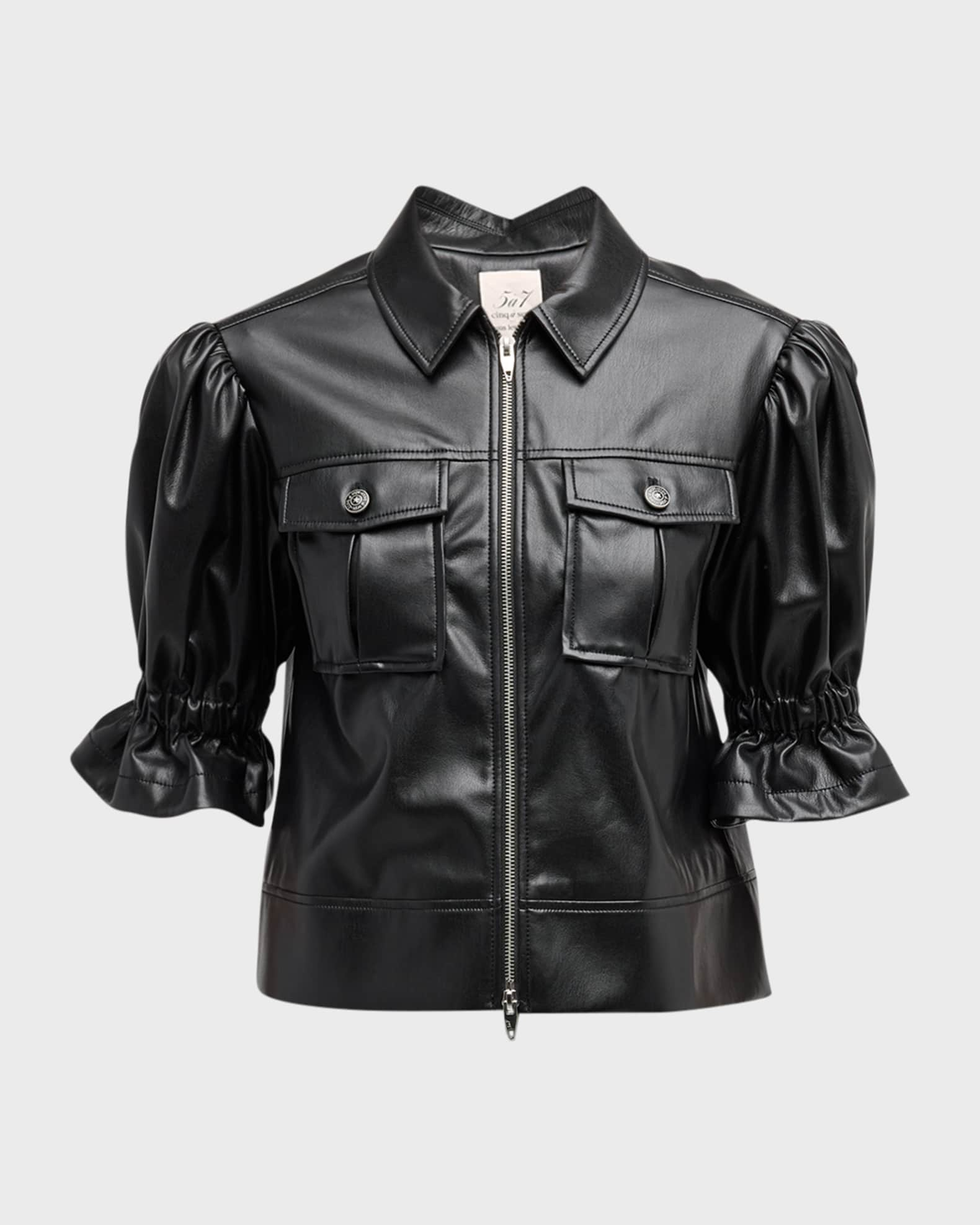 Cinq a Sept Holly Cropped Vegan Leather Jacket | Neiman Marcus