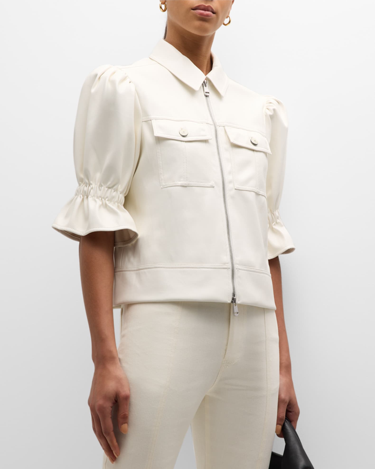 Cinq a Sept Holly Cropped Vegan Leather Jacket | Neiman Marcus