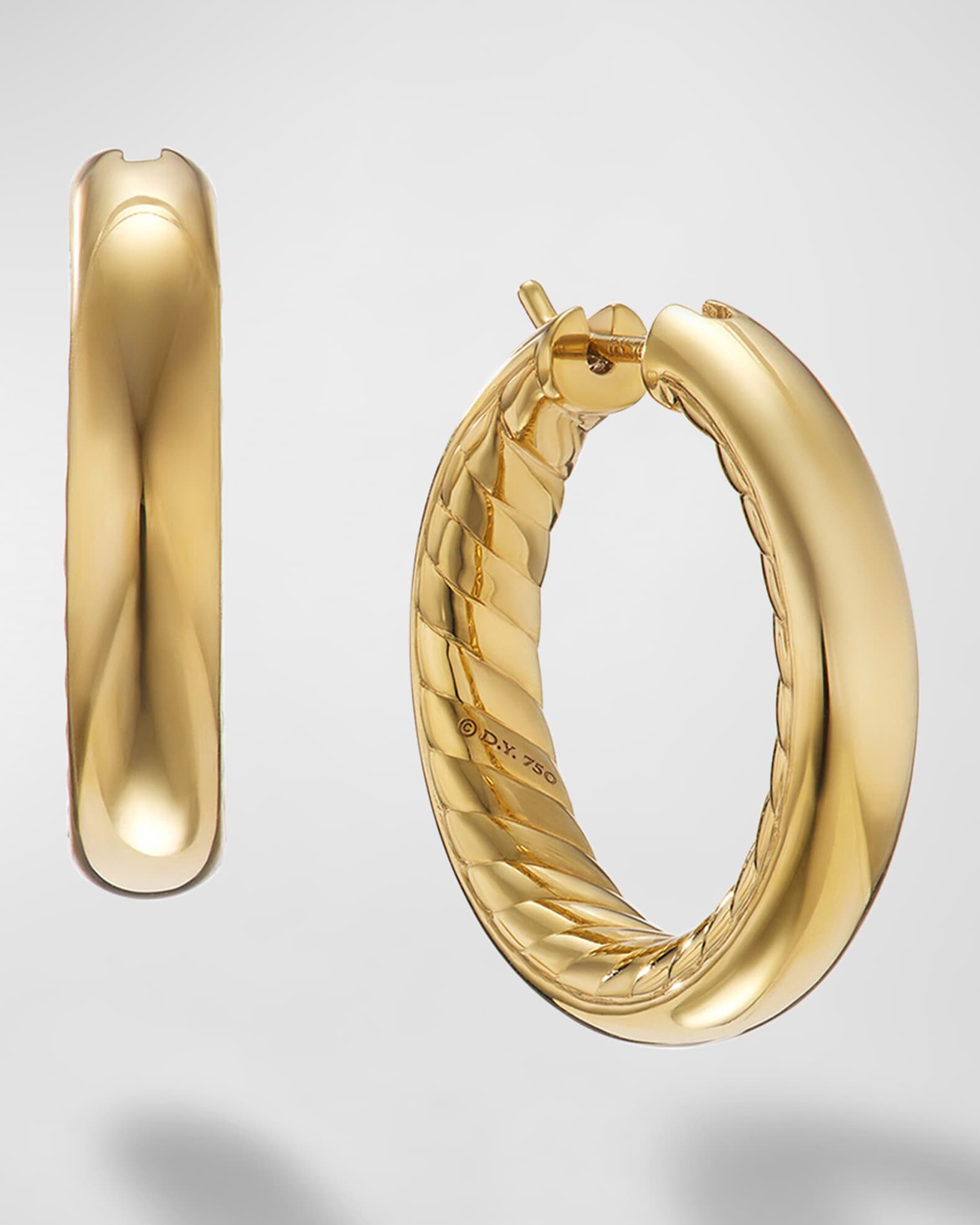 Sculpted Cable Hoop Earrings in 18K Gold, 5mm, 1"L 0