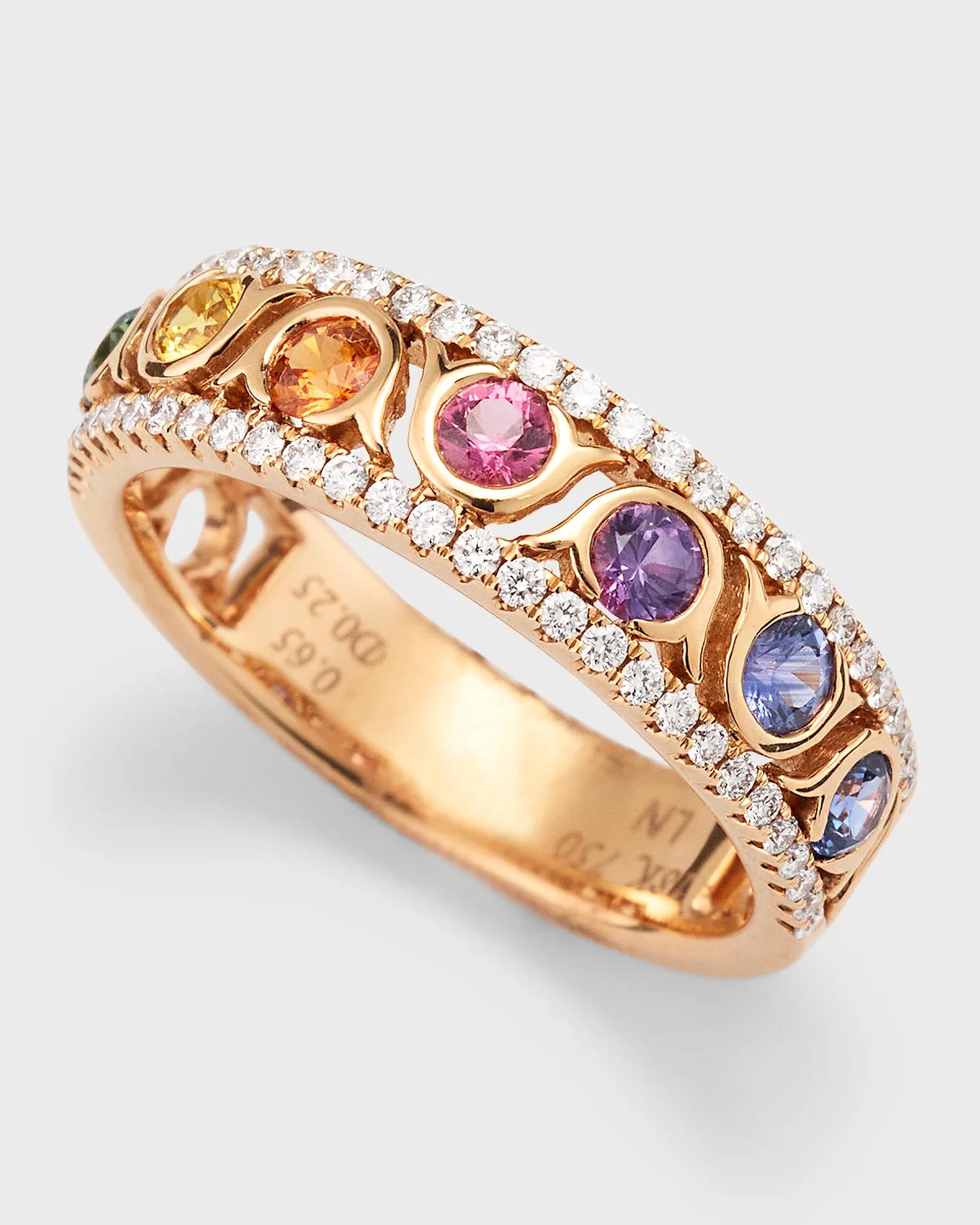 Lisa Nik Rainbow 18K Rose Gold Sapphire Bezel and Diamond Triple Row ...