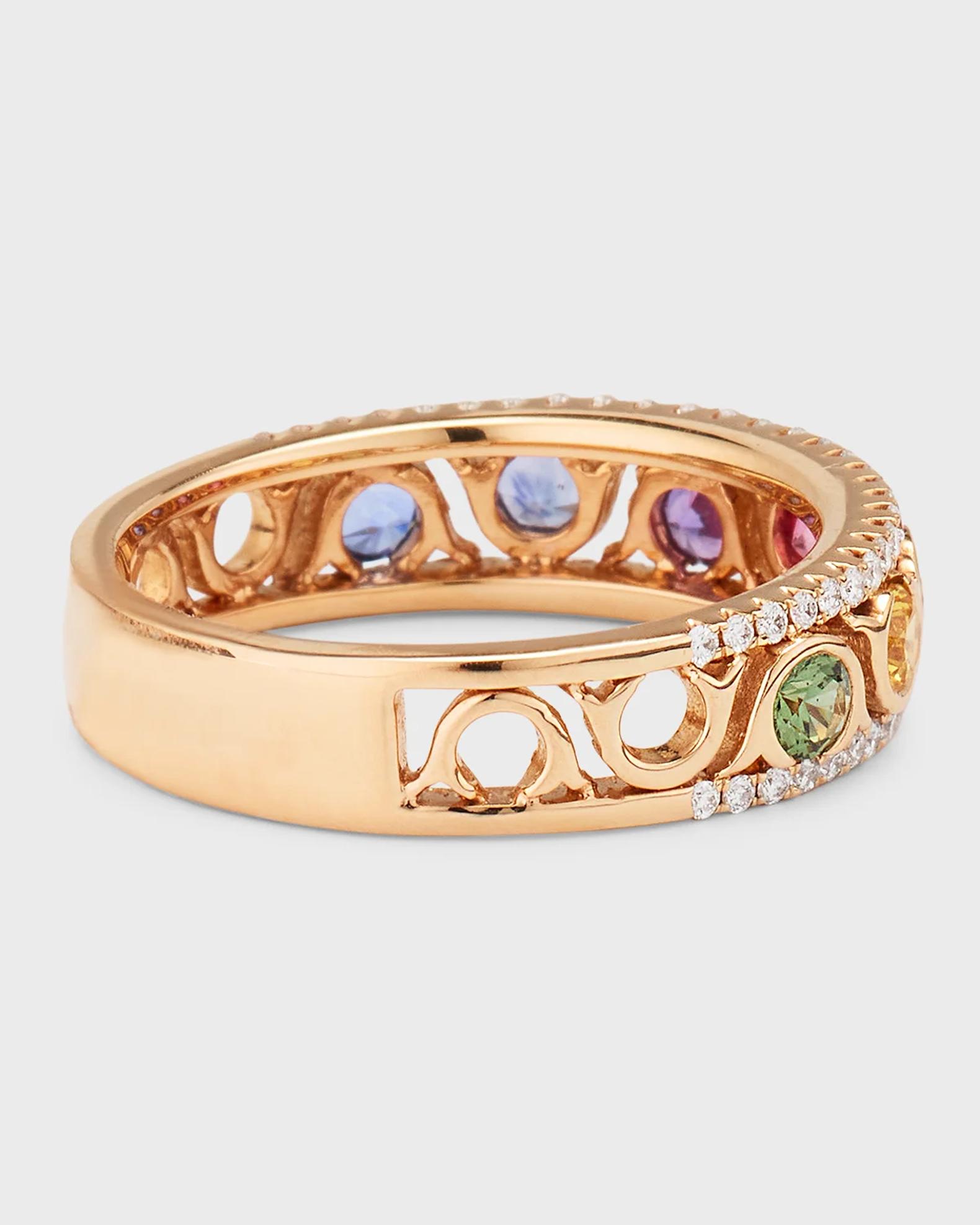 Lisa Nik Rainbow 18K Rose Gold Sapphire Bezel and Diamond Triple Row ...