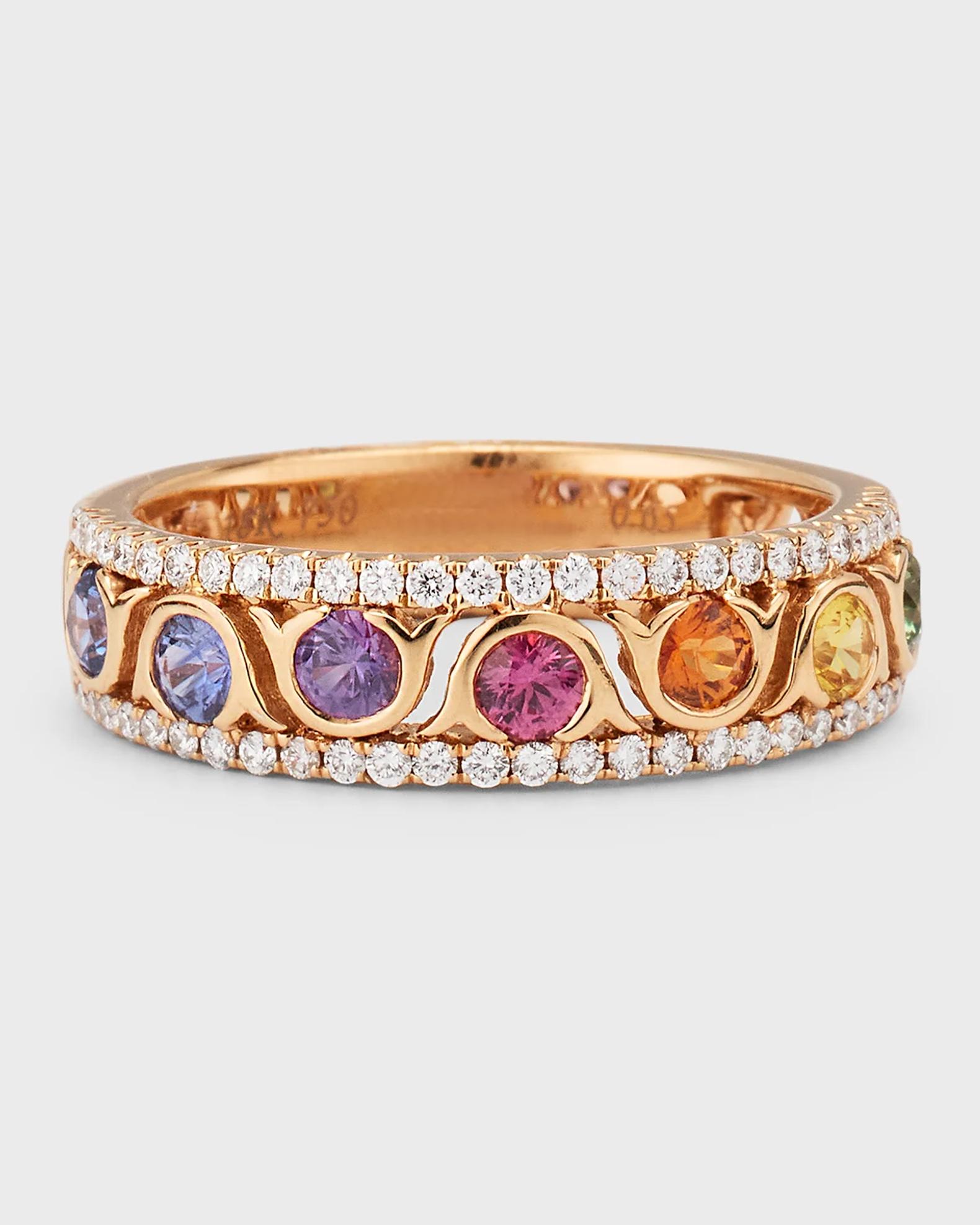 Lisa Nik Rainbow 18K Rose Gold Sapphire Bezel and Diamond Triple Row ...